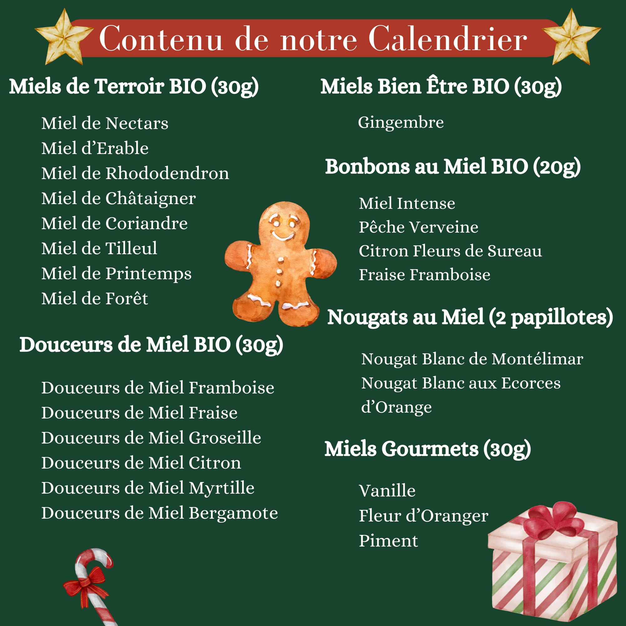 Calendrier de l’avent 2024 – Miels et Produits Gourmets 100% Français - Les Abeilles de Malescot