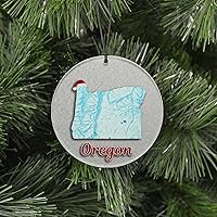 Vista 72 de Vermont Christmas Ornament - Winter Theme Featuring Snow, State Terrain Map and Santa Cap - 2025 Hanging Acrylic Disc Decoration For Tree - Unique