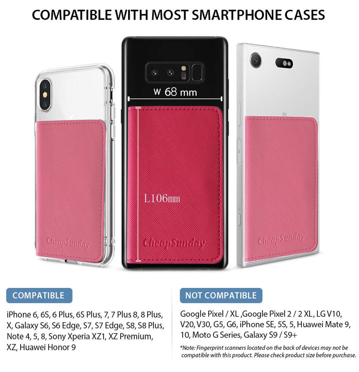 CheapSunday - Tarjetero de piel para la parte posterior del teléfono, con soporte, impermeable, adhesivo, para la mayoría de teléfonos celulares (rosa intenso)