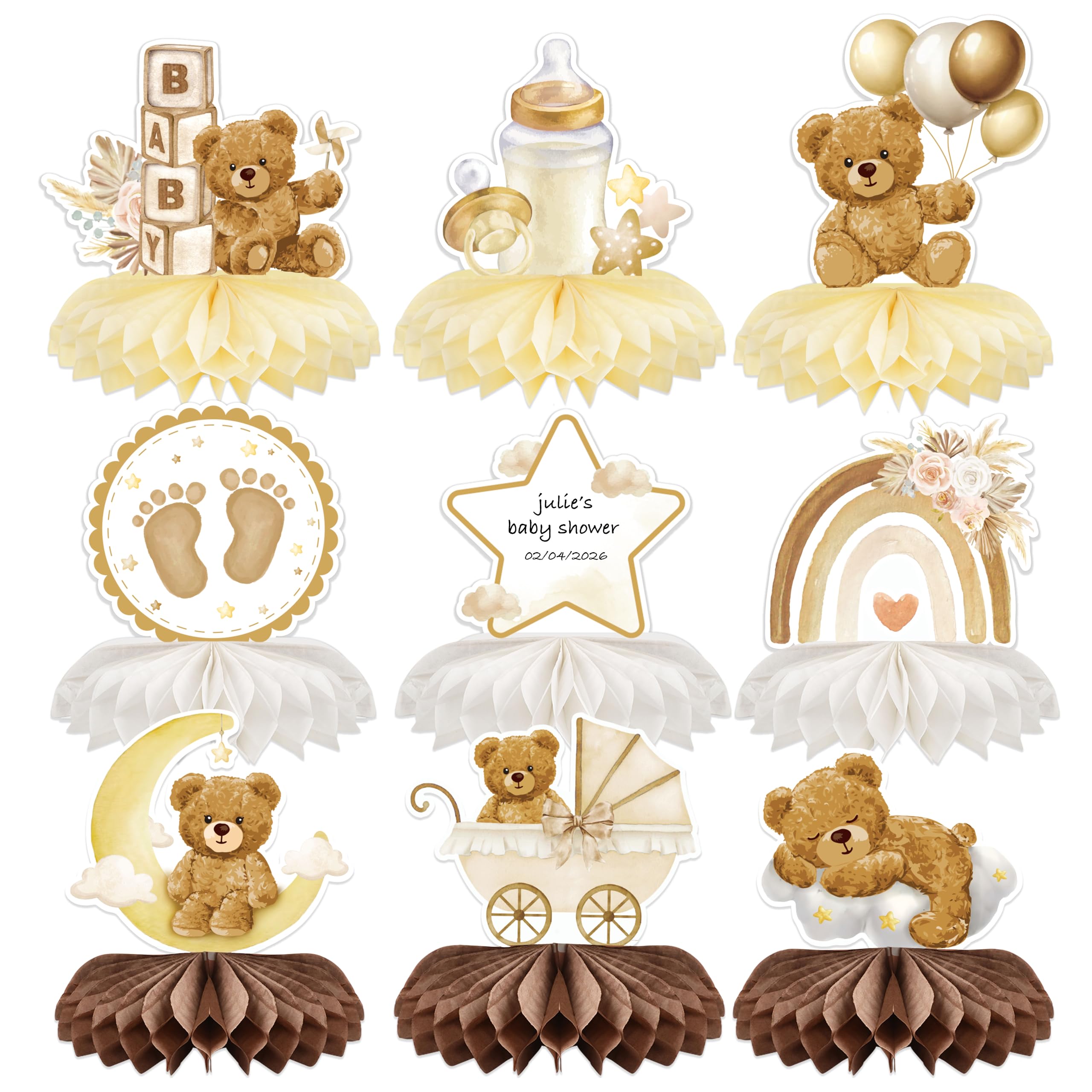 9 Pcs Bear Baby Shower Table Centrepieces, Neutral Gender Reveal Decorations