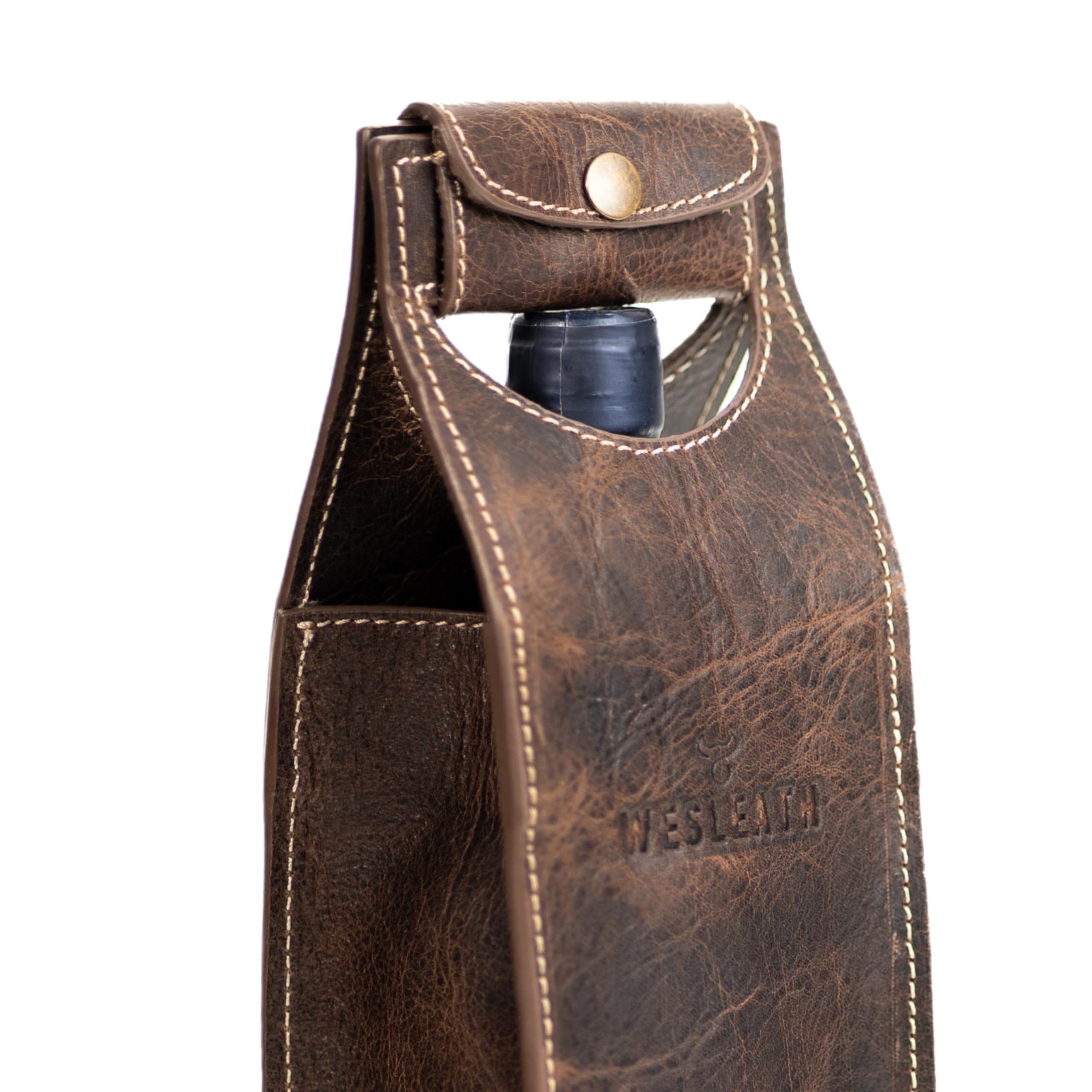 Bolsa de cuero para vino | Bolsa de transporte de botella individual de alta calidad con asas fuertes, cuero de grano completo y hebilla de metal, soporte protector para picnic, bolsa de regalo de