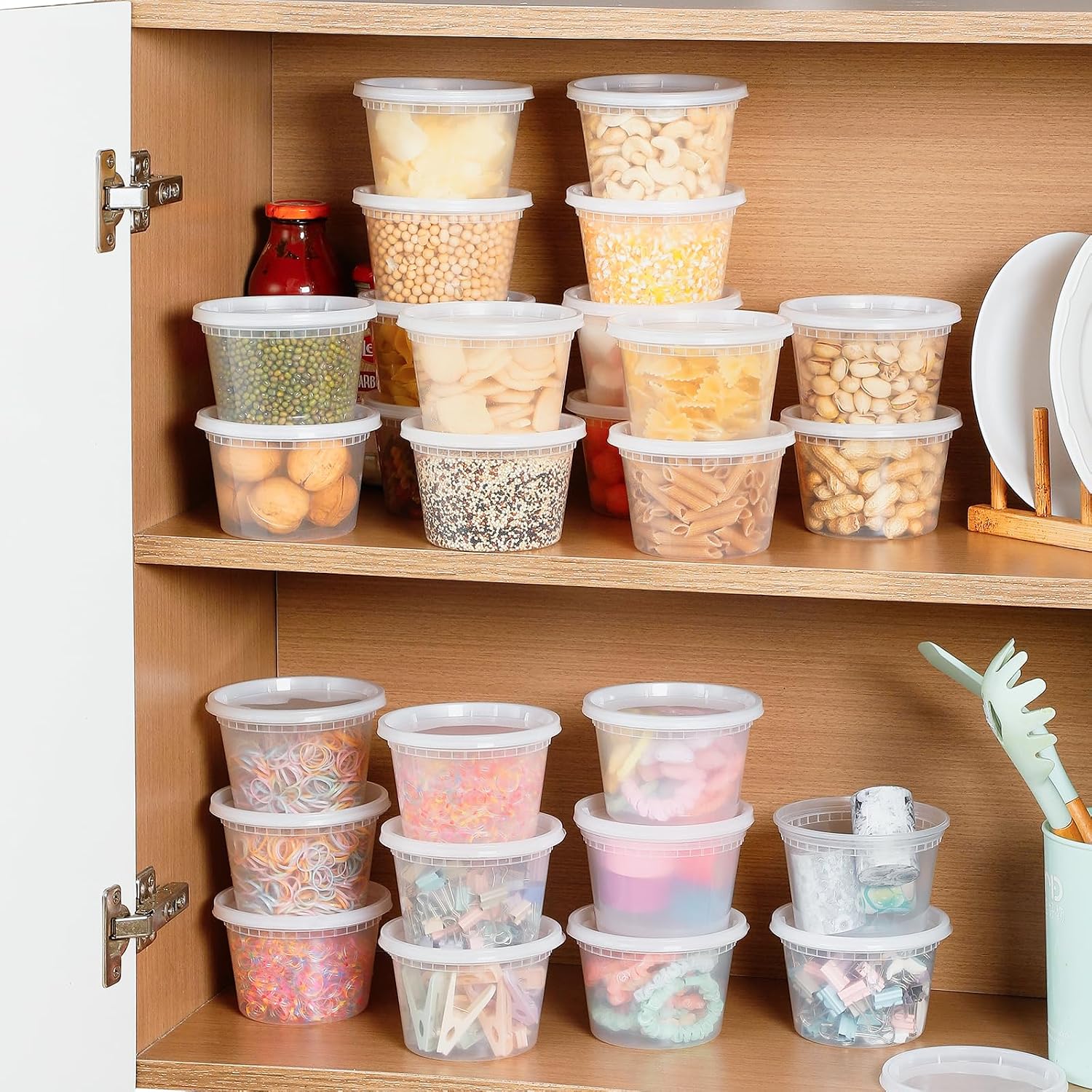 AOZITA 100 Sets 12 oz Plastic Deli Containers With Lids, Airtight Food Storage Containers, Freezer/Dishwasher/Microwave Safe, Takeout Meal Prep Storage