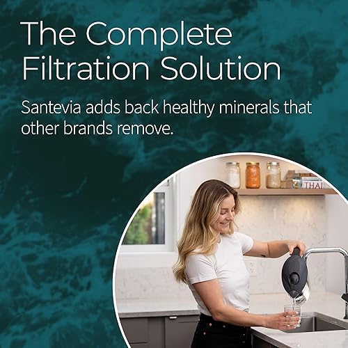 Miniatura 3 de Santevia MINA - Jarra alcalina de filtro de agua y filtro de repuesto de paquete de 3 unidades, filtro de cloro y plomo, jarra purificadora de agua,