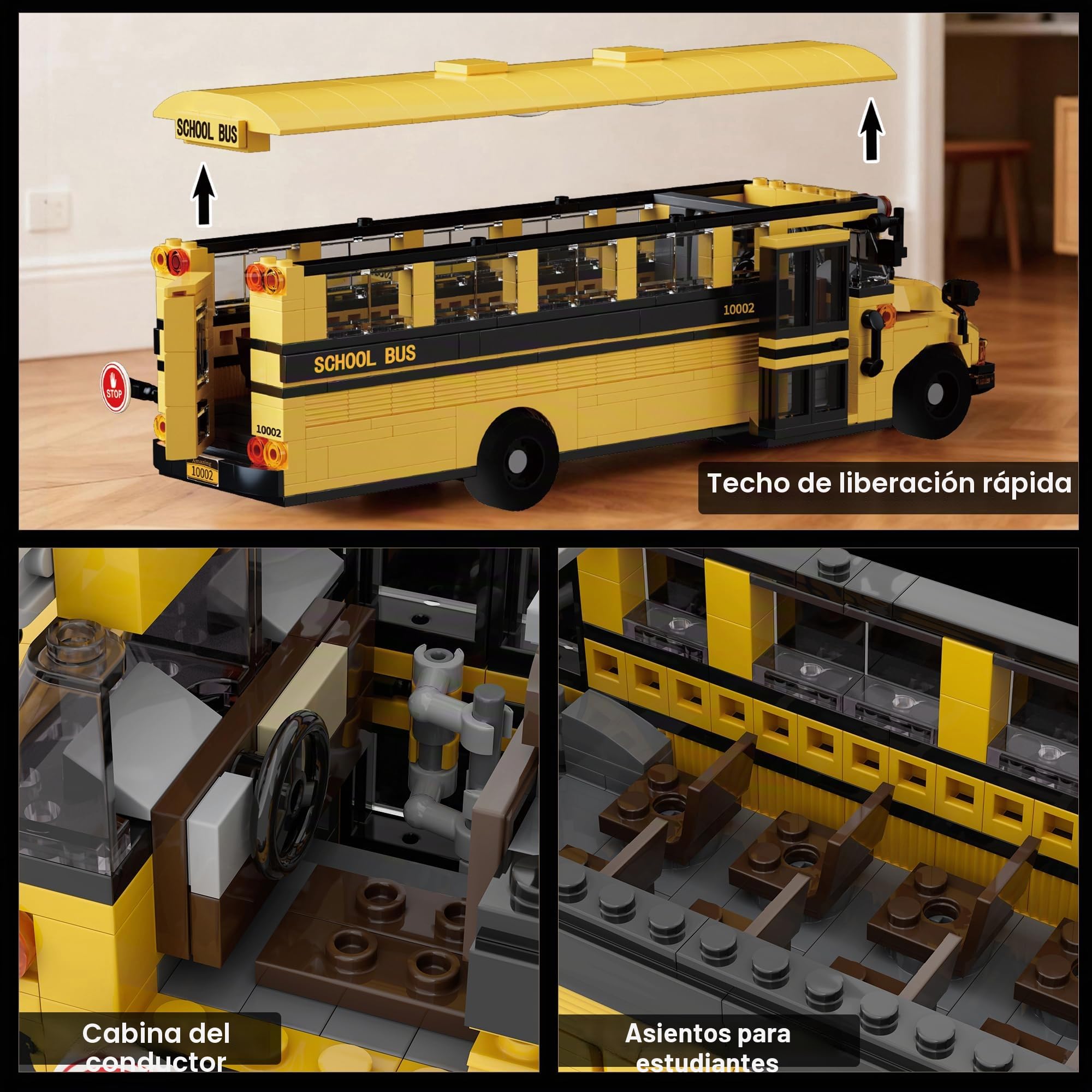 Set de Bloques Autobús Escolar, Modelo Educativo Stem, Compatible con Lego, Autobús Escolar Amarillo, Regalo para Adultos y Adolescentes 14+, 788 Piezas