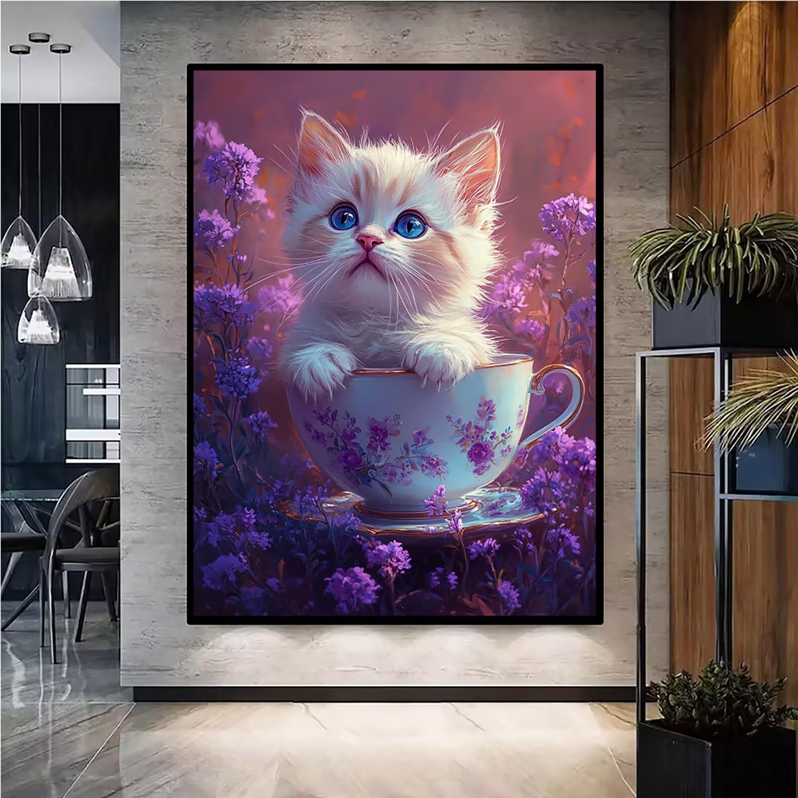 Diamond Painting Kit Completo, Diamond Painting Animale, 5D Quadrato Pittura Diamante Kit Manualidades Adultos DIY Diamantini Crystal Art Disegni Ricamo Punto Croce Artigianale, 60x90cm Gatto j0-864