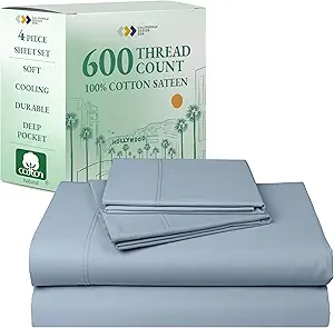 California Design Den California King Sheet Set - 100% Cotton, 600 Thread Count Deep Pocket Cal King Sheet Set, Luxury Hotel-Quality Sheets with Soft Sateen Weave - Blue