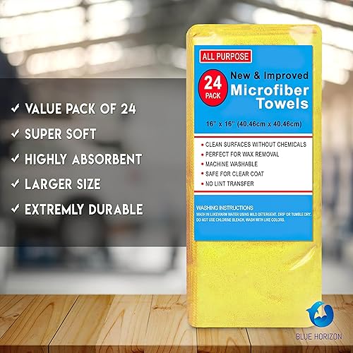 Miniatura 3 de Blue Horizon Toallas de limpieza de microfibra, paquete de 24, paños de felpa ultra suaves, paños de limpieza de microfibra de alta calidad