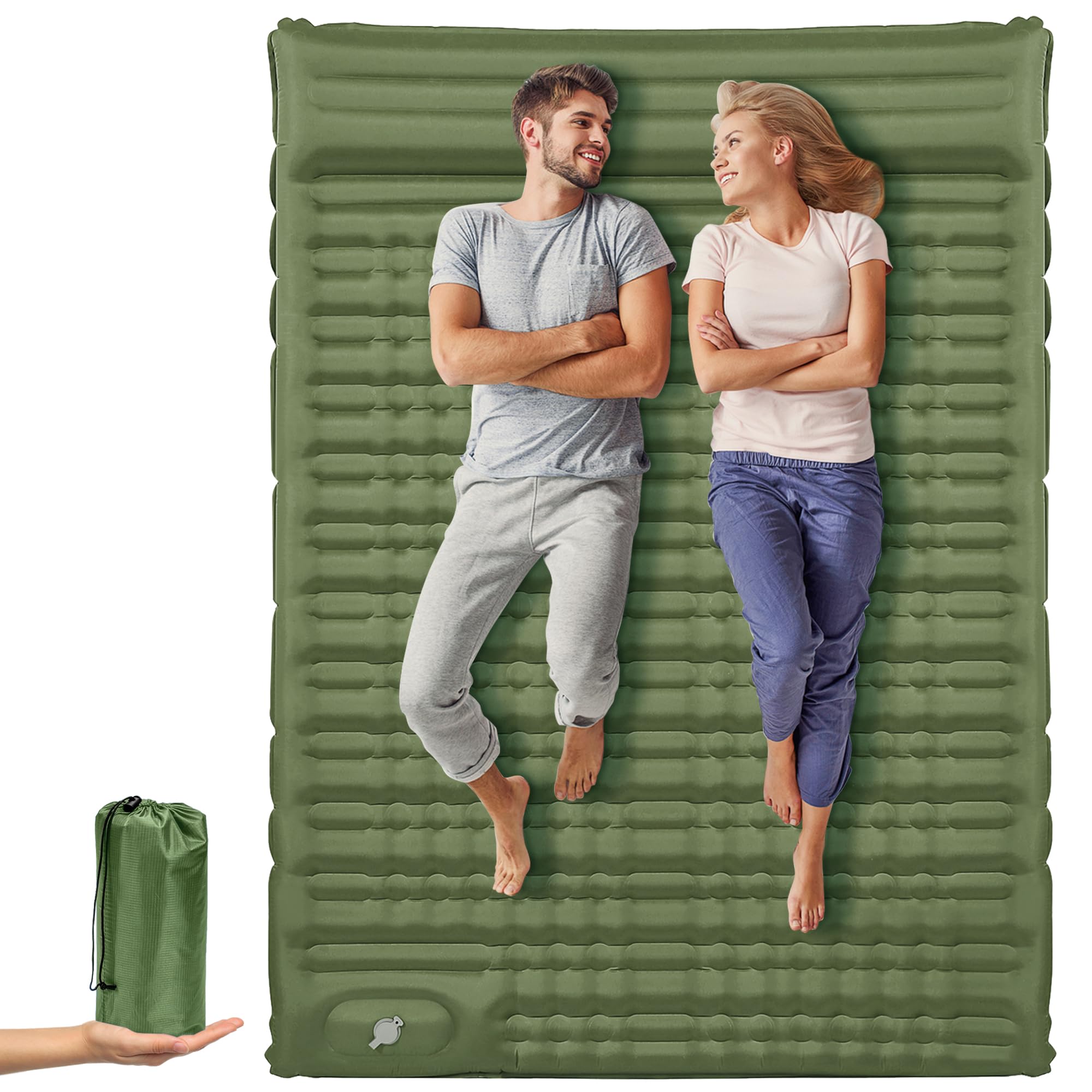 Photo 1 of BOINN Double Sleeping Pad, 4.3" Thick Inflatable Camping Mat, Portable Camping Mattress 2 Person with Built-in Pump & Pillow, Green Green 77"L x 55"W
