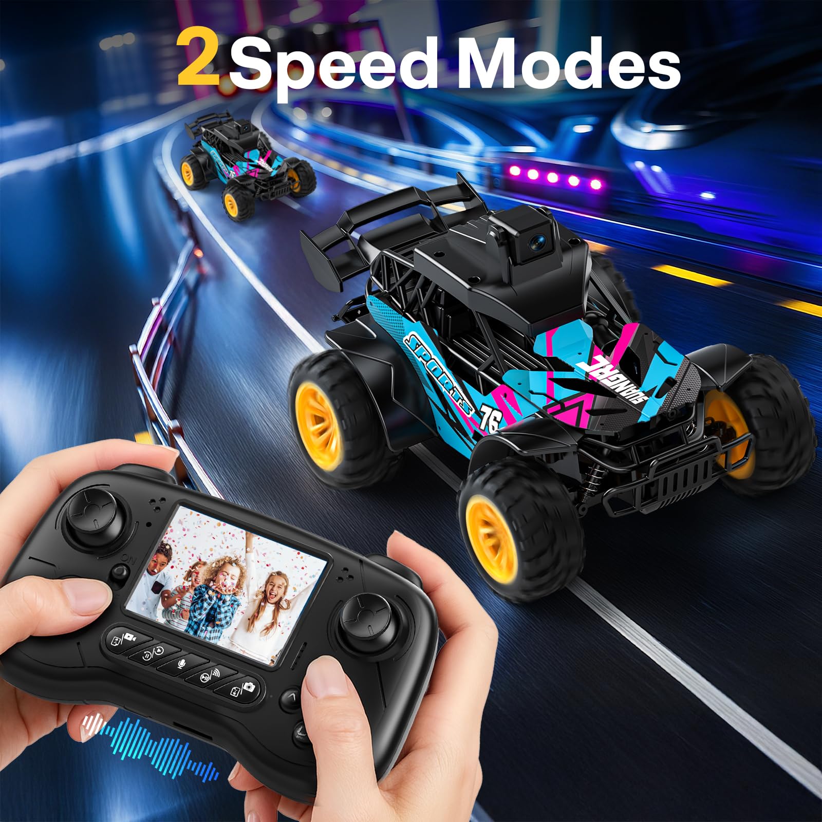 suangrc Auto RC con Telecamera, Auto Telecomandata 2.4GHz, Schermo 2.4", Camion RC con 2 Velocità, Auto Telecomandata con Telecamera per Bambini e Adulti Principianti