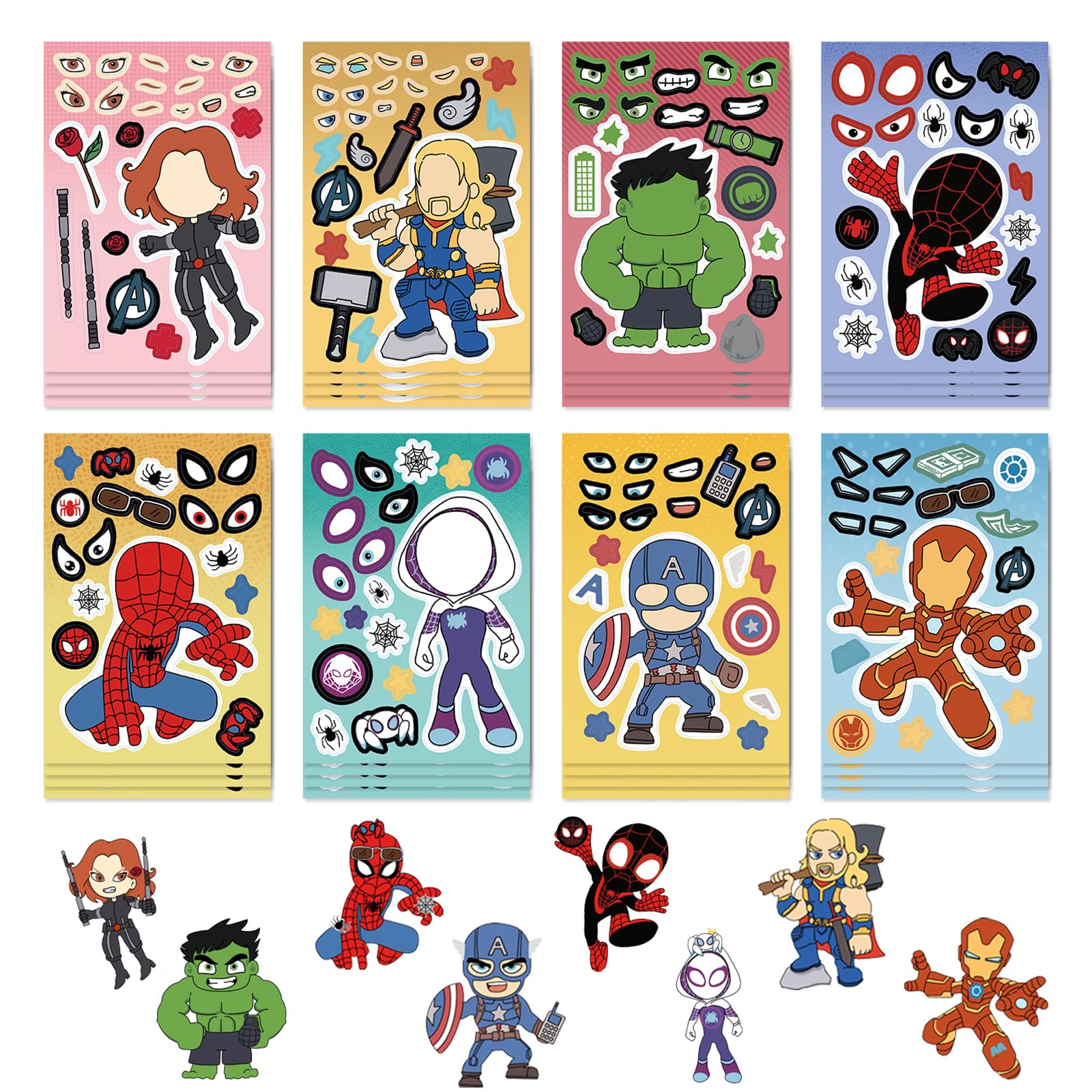 Photo 1 of 24 Sheets Superhero Stickers for Teens Adults Make Your Own, Teens Make a Face Stickers