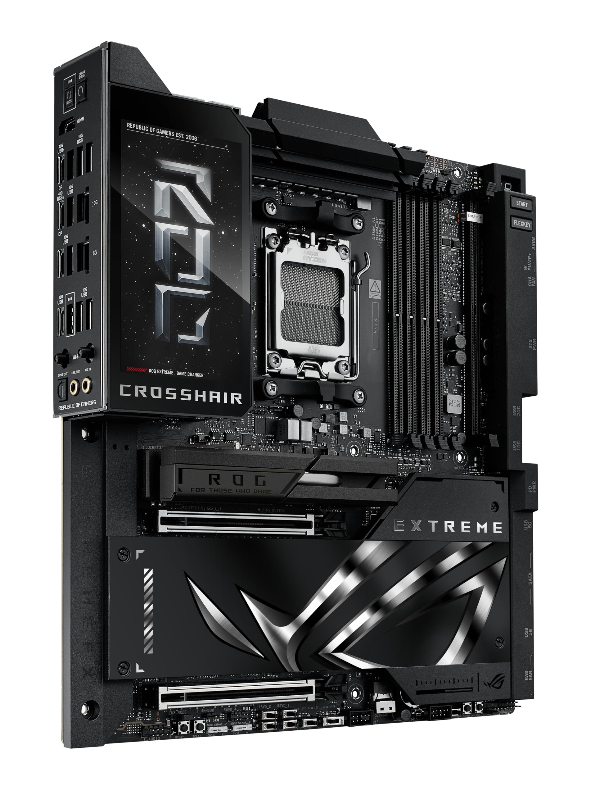ASUS ROG Crosshair X870E Extreme AMD X870E AM5 E-ATX - Placa base para juegos, 20+2+2 etapas de potencia, DDR5, PCIe 5.0, 5X M.2, 5G y 10G LAN, Wi-Fi 7, USB4 Type-C, LCD de 5 pulgadas, overclocking AI