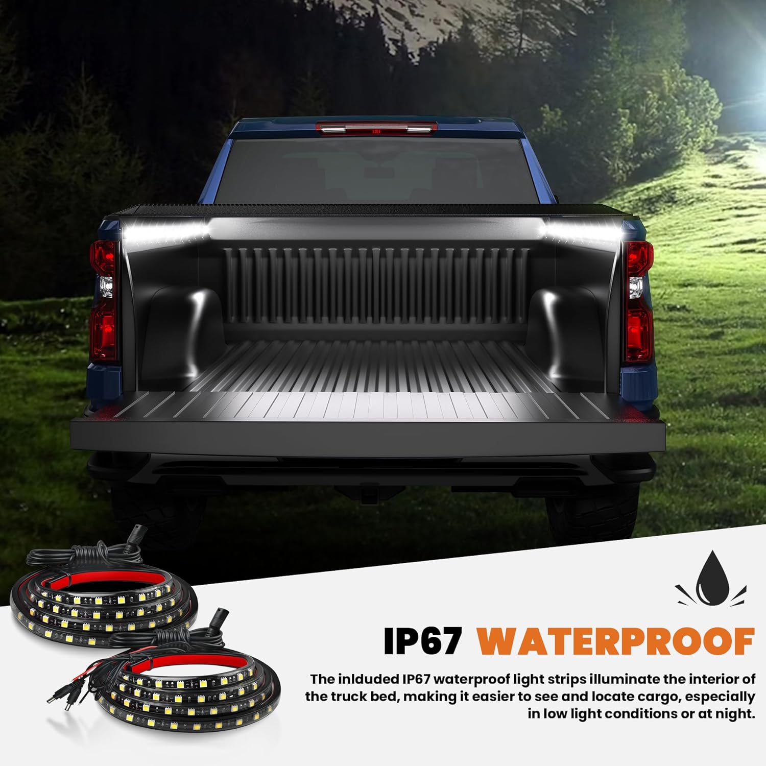 KUIPERAUTO Soft Quad Tonneau Cover Truck Bed Compatible for 2014-2025 Toyota Tundra 5.5ft Bed (incl Utility Track System w/LED Light Strip