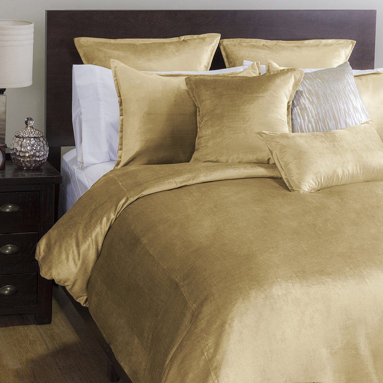 Velvet Duvet Cover and Shams - 3 Piece Set (Full/Queen 92 x 88, Gold)