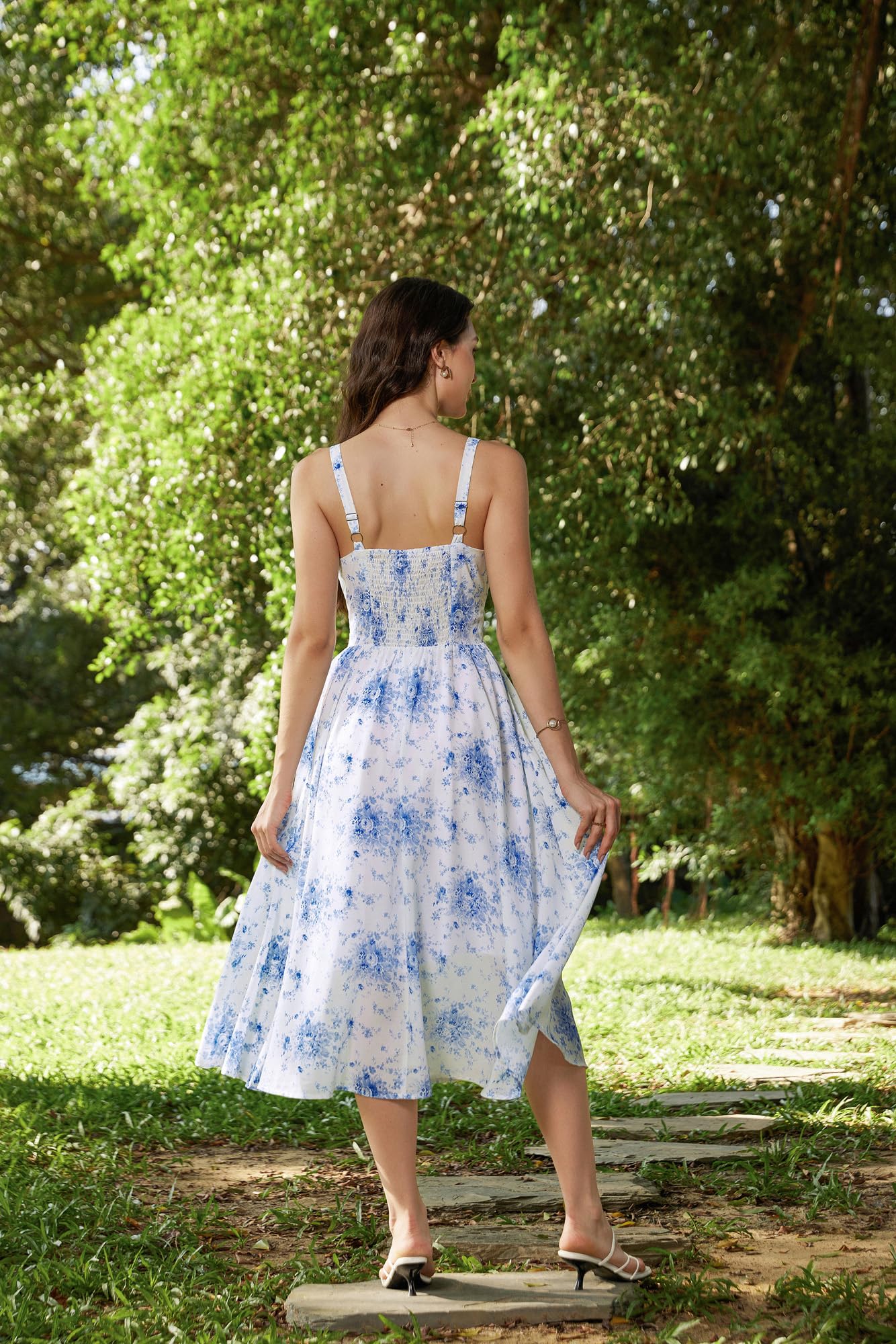 SCARLET DARKNESS Women Summer Sun Dress Casual A-Line Sleeveless Spaghetti Strap Floral Dress for Beach