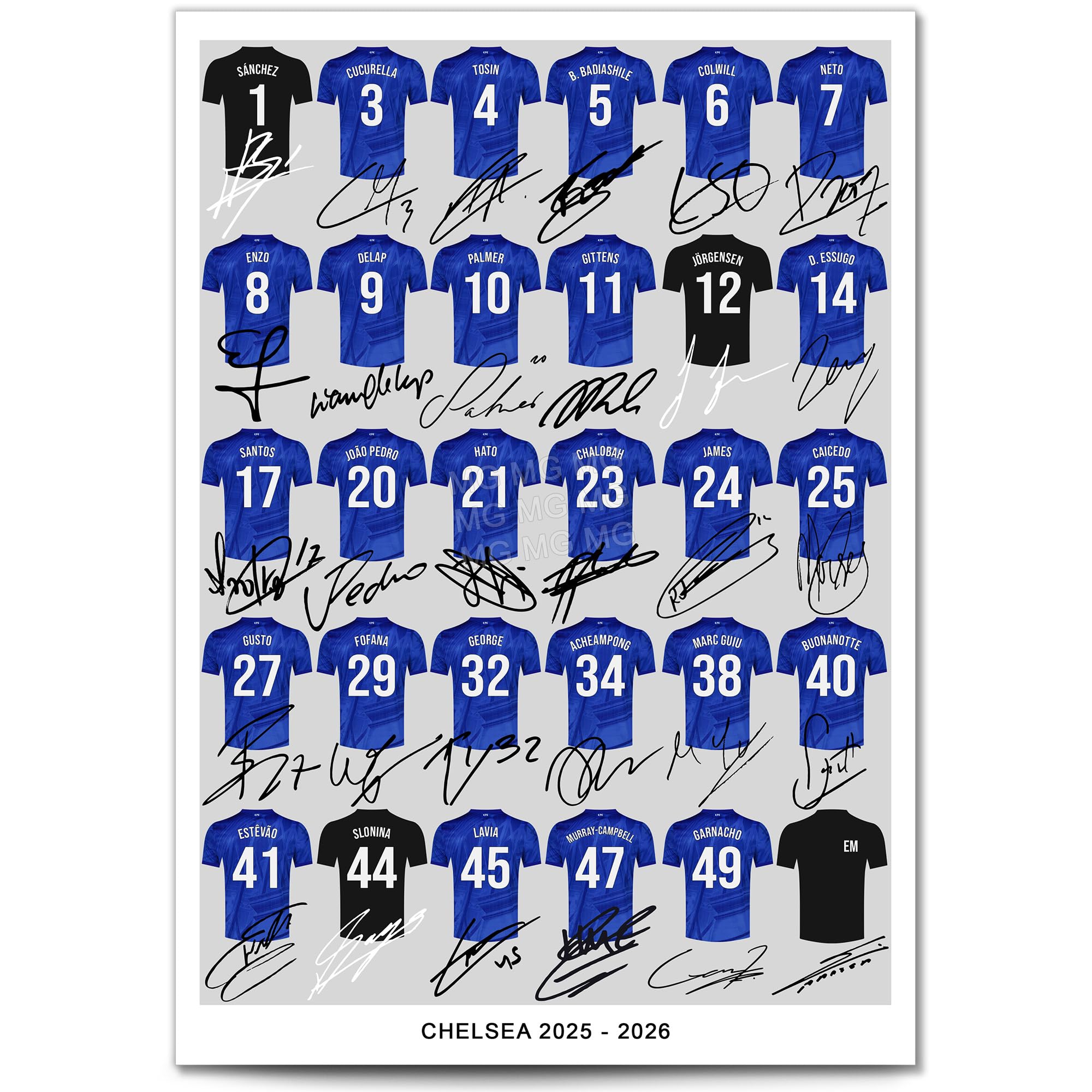 Mounted Gifts Chelsea Team Squad 2025-2026 Signed Poster Print Framed Picture Photo Autograph Gift 25/26 Enzo Cole Palmer Garnacho Joao Pedro (A4 Squad Poster)