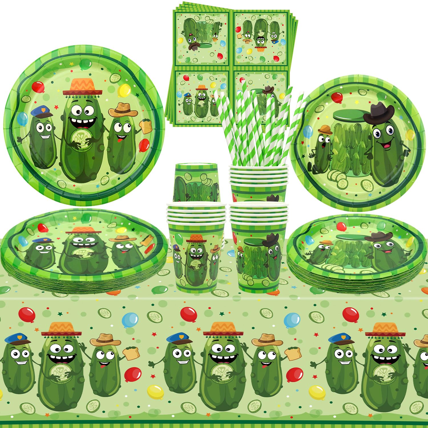Décorations de fête d'anniversaire cornichon avec assiettes et nappes