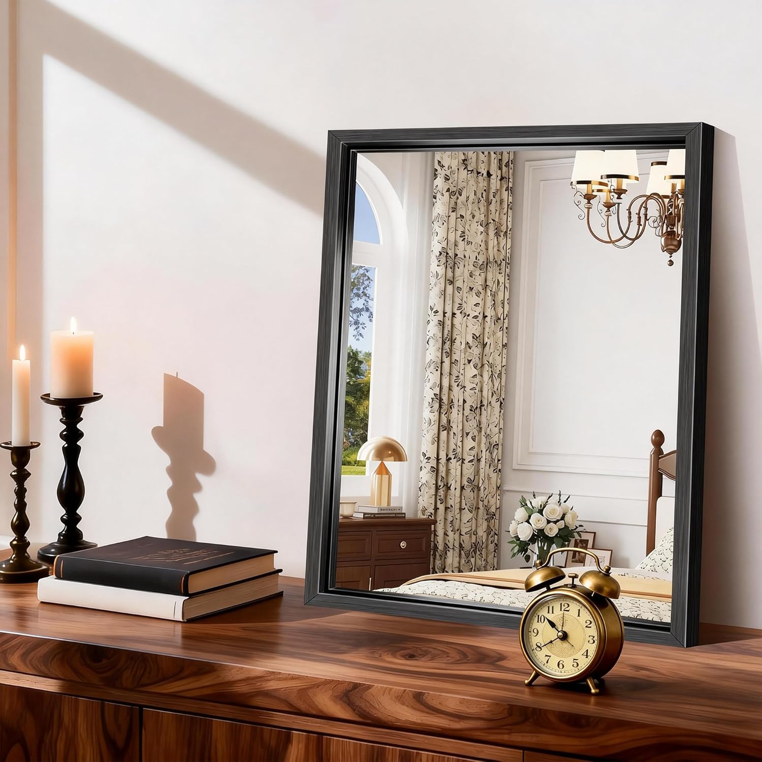 CIRCUMI 18"x24" Black Mirror with Chunky Box Metal Frame, Brushed Finish Rectangular Bathroom Mirrors for Over Sink, Living Room, Entryway, Tempered Glass Mirror for Wall, Vertical or Horizontal