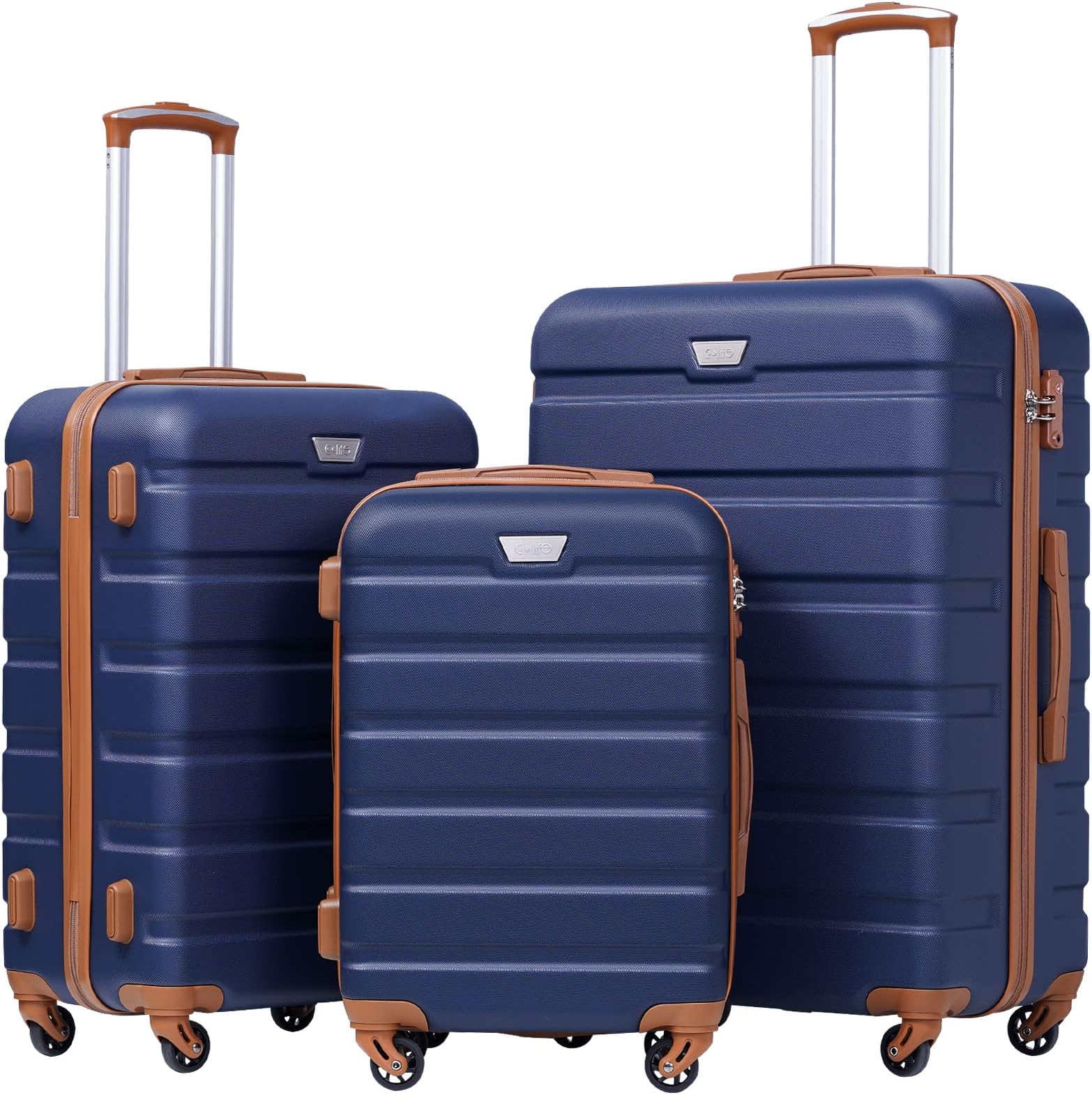 Luggage 3 Piece Set, Lightweight Durable Hardshell Suitcase set with 360° Spinner Wheels, TSA-approved Lock, Checked Family Travel Luggage sets, 20/24/28 Inch, Apricot Navy