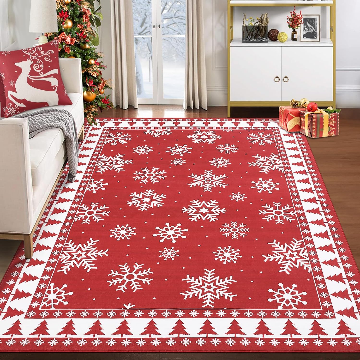 Amazon.com: MilleLoom Washable Christmas Area Rug 3x5 Snowflakes Xmas ...