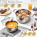 Yoehka 14-Piece Ensemble de cuisine en acier inoxydable hybride 3 Ensemble de casseroles et de pots à haute résistance en silicone, compatible avec l'induction, lave-vaisselle au four, PFOA Gratuit