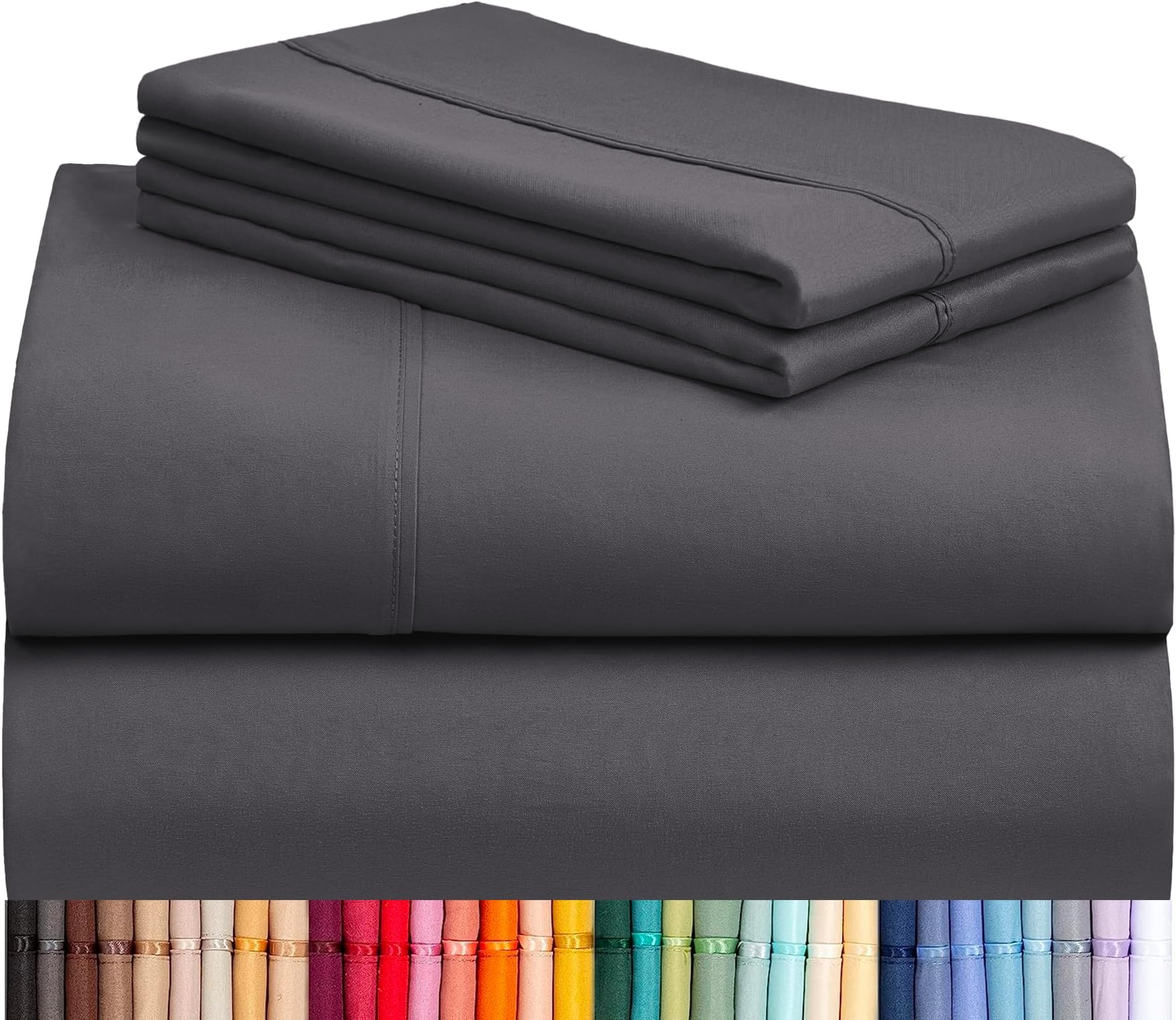 LuxClub 3 PC Sheet Sheets Deep Pockets 18" Eco Friendly Wrinkle Free Kids Fitted Sheets Hypoallergenic Anti-Bacteria Machine Washable Hotel Bedding Silky Soft - Dark Grey TwinOEKO-TEX STANDARD 100