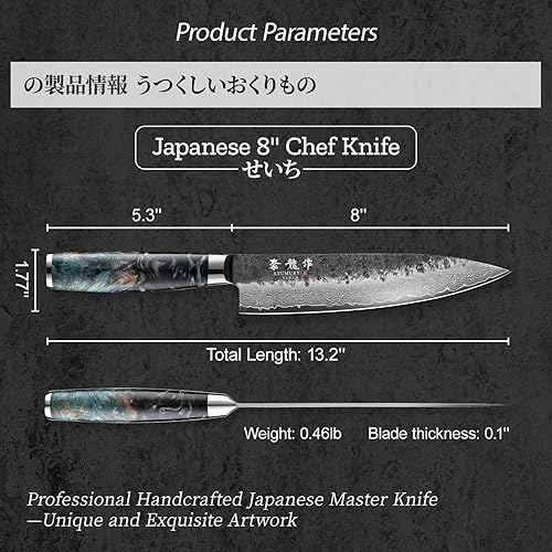 Miniatura 3 de Cuchillo de chef japonés, cuchillo de cocina de damasco de 8 pulgadas con núcleo de acero VG10, cuchillos de cocina profesionales forjados negros