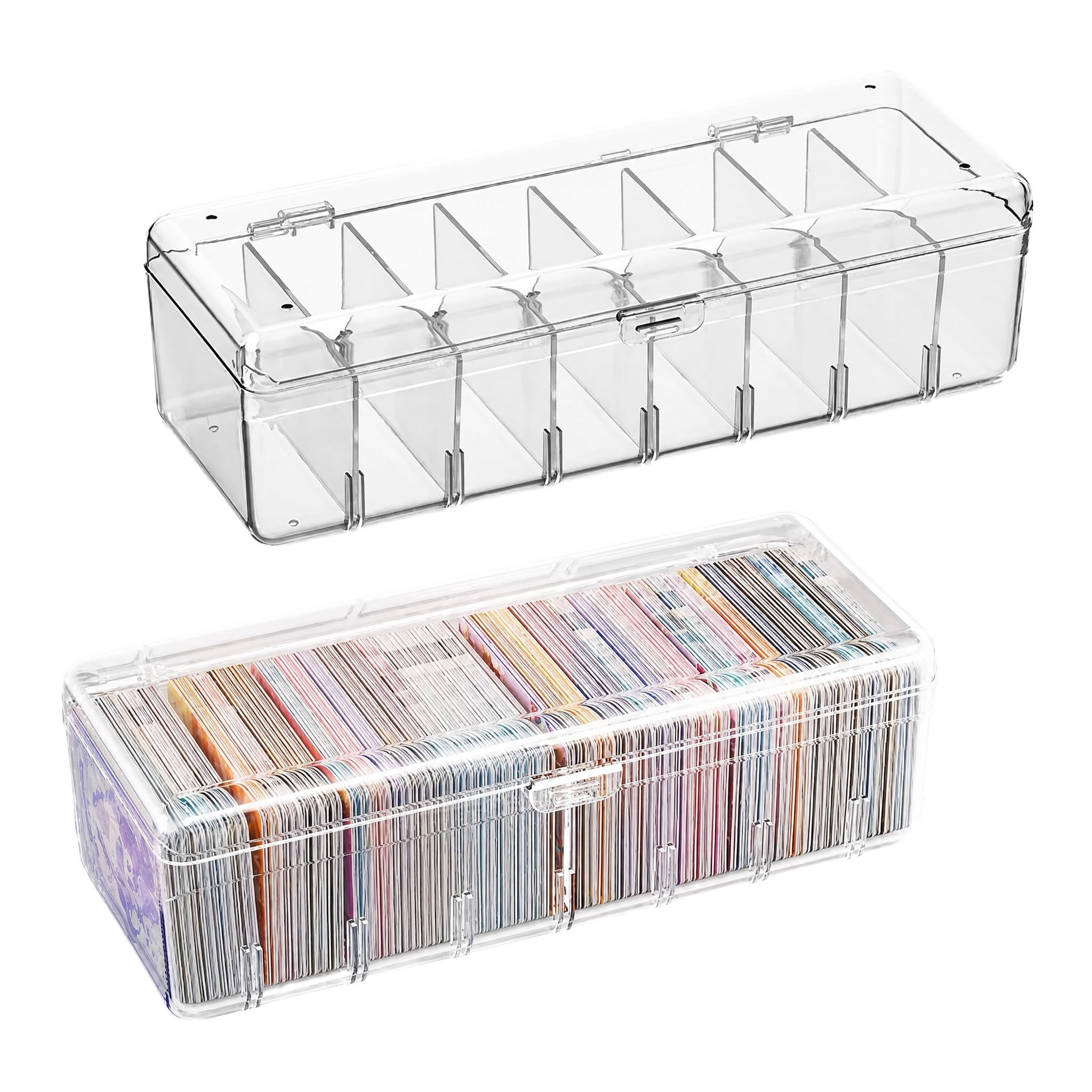 Lirynox 2 Pcs Index Card Box, Plastic Card Storage Box Clear High Capactiy Playing Cards Case Deck with Lid Trading Cards Dividers Storage Boxes Cable Tidy Boxes for Business Bank Trading