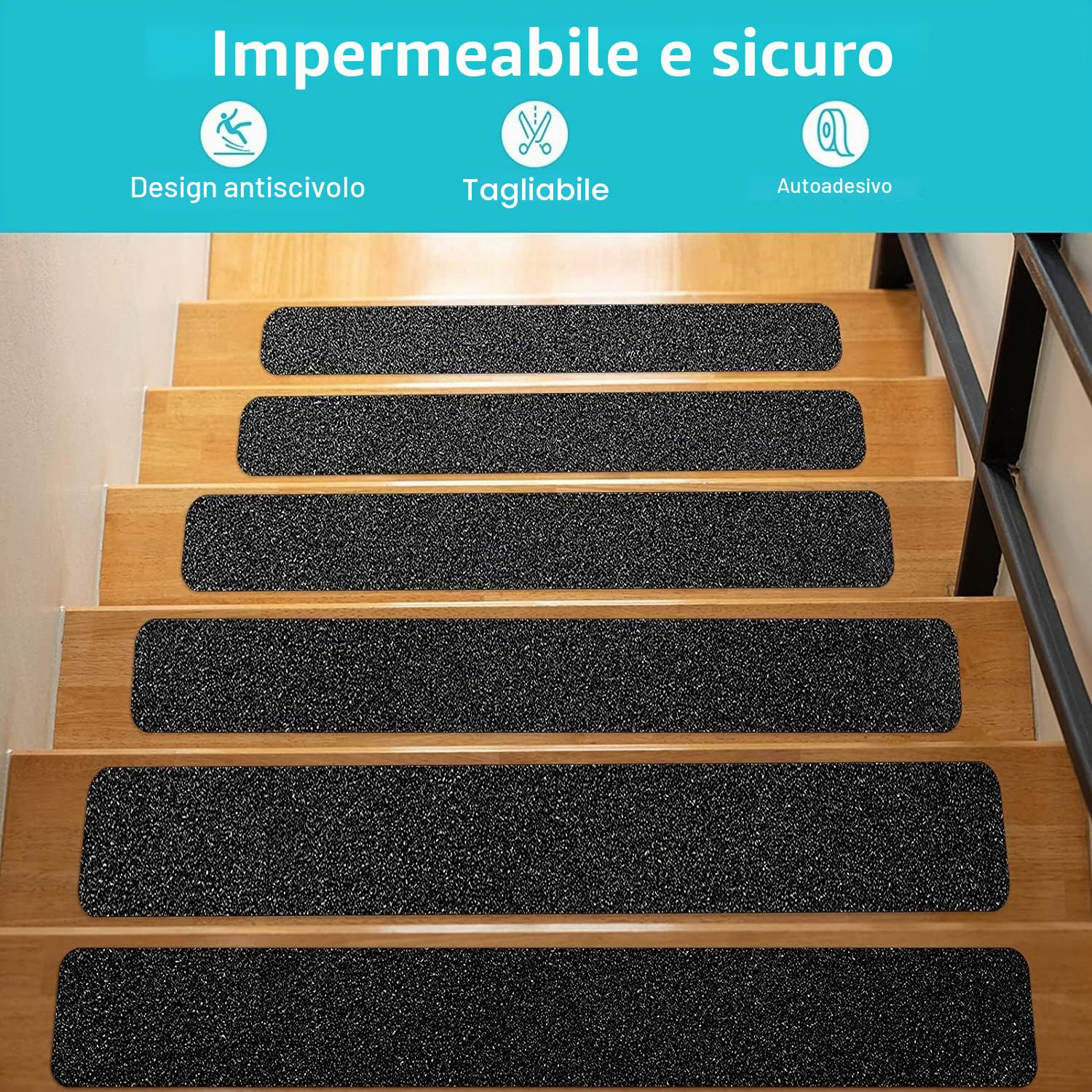 Striscia Antiscivolo Adesiva, 15cm*5m Antiscivolo Scale Esterne | Nastro Antiscivolo per Gradini, Adatto per Scale, Rampe, Cucine e Altre Aree Interne ed Esterne, Nero