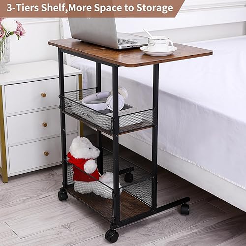 Miniatura 4 de Mesa auxiliar en forma de C con escritorio extendido, mesa de sofá C con ruedas para sofá reclinable, mesita de noche, mesas auxiliares de sofá con