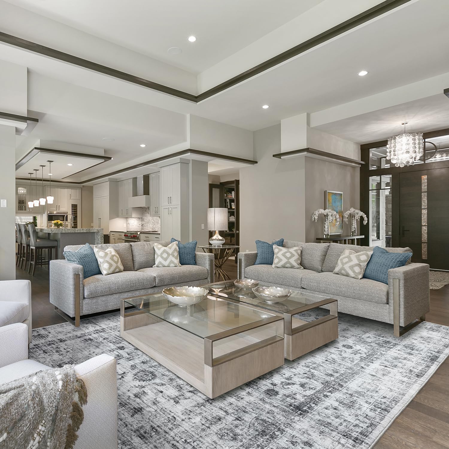 METSAVAIM 4x6 Rug - Vintage Grey Area Rug for Bedroom and Living Room | Traditional and Retro Accent Floral Print Rug - Ultra Soft, Mat Distressed Machine Washable Rug for Indoor & Outdoor Use