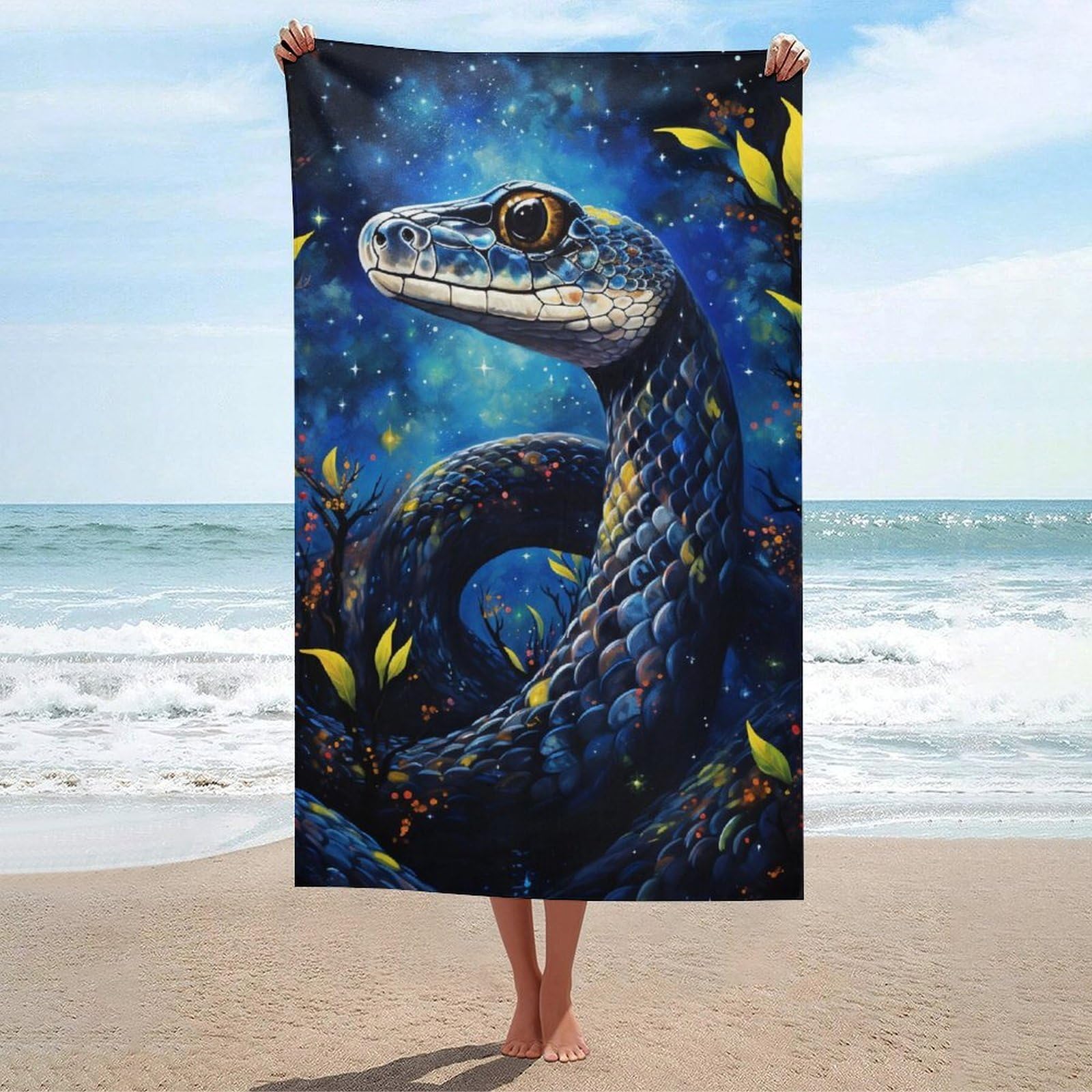 Serviette de plage serpent magique microfibre compacte anti-sable