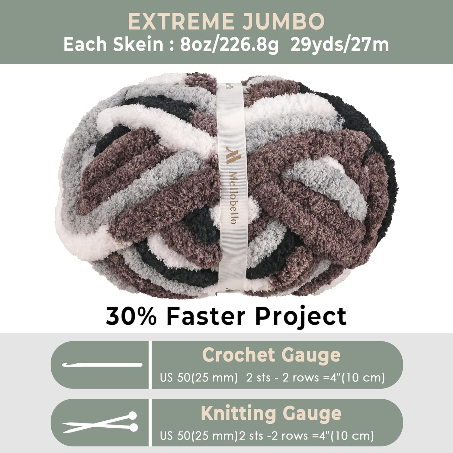 Jumbo Chunky Yarn for Hand Knitting - Super Thick Chenille Chunky Yarn for Crocheting - Extra Soft Bulky Fluffy Blanket Big Yarns 8 Jumbo Pack (27yds,8 oz Each Skein)