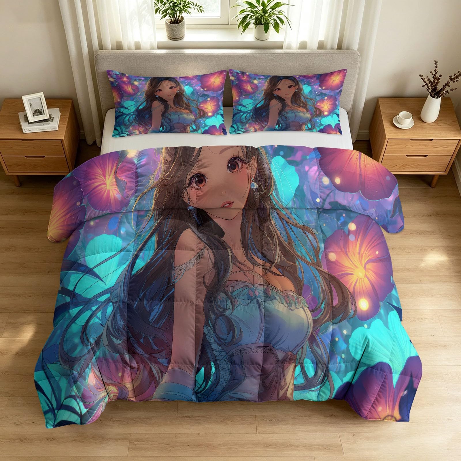 Edredón lavable 135x200 para todo el año sin funda y con estampado de princesa
