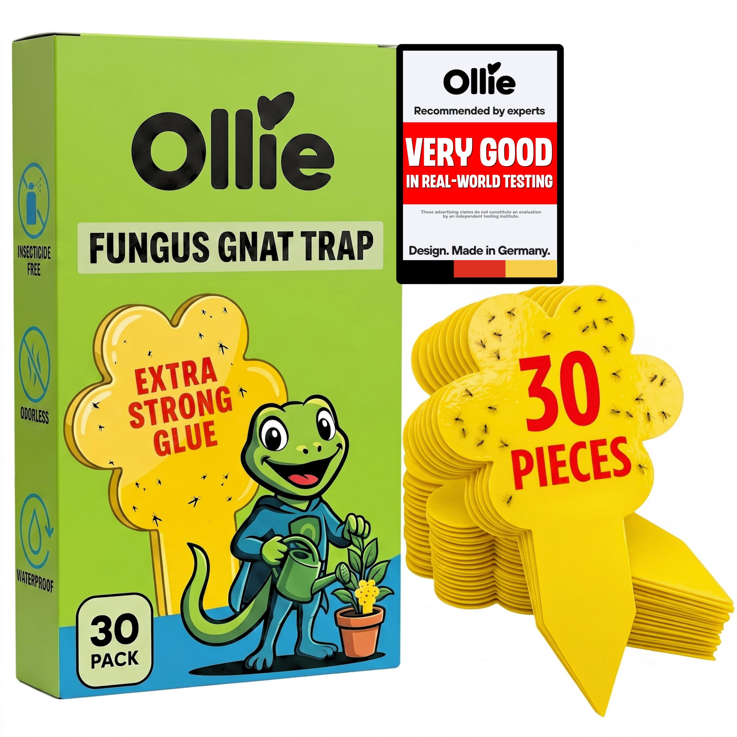 Ollie Fungus Gnat Killer [30 Pack] - Ultra-Effective Fungus Gnat Sticky Traps, Non-Toxic & Nature-Friendly Sticky Fly Trap, Safe for Kids & Pets, Alternative To Neem Oil For Plants Spray & Fly Zapper