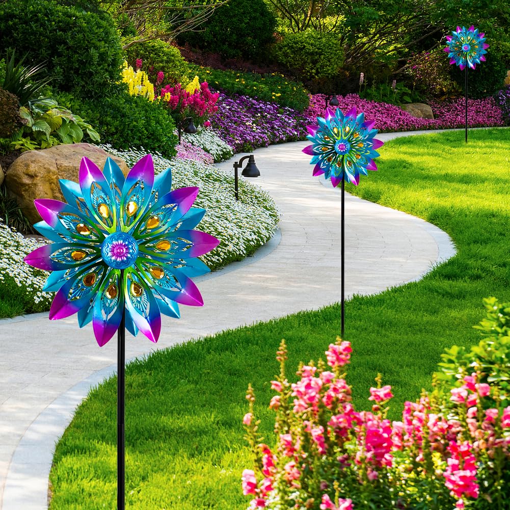 Molinillo de Viento de Metal, molinillos de Viento de 13 Pulgadas para Exteriores, Molino de Viento de Pavo Real con estaca, molinillos cinéticos para Patio y jardín, esculturas de Viento