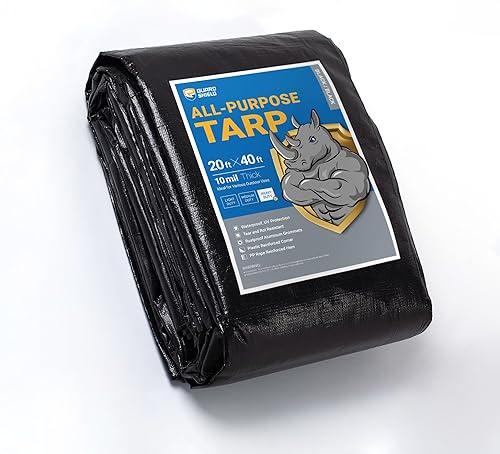 Miniatura 84 de GUARD SHIELD Lona resistente de 20 x 20 pies, cubierta de lona de polietileno negra y plateada impermeable, gruesa, multiusos, de 25/64 pulgadas