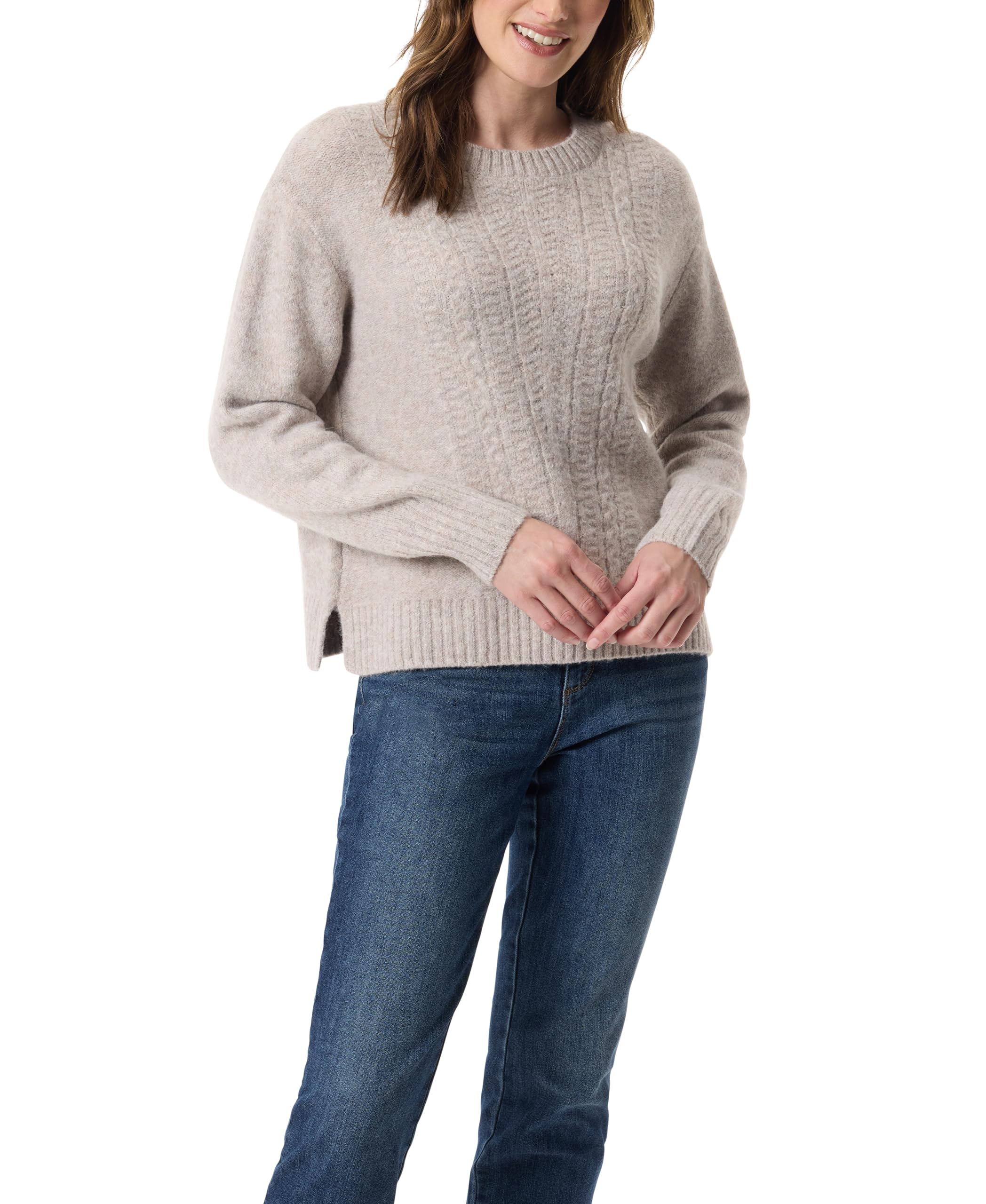 Gloria Vanderbilt Womens Justine Crew Neck Textured Stitch Pullover Sweater Standard