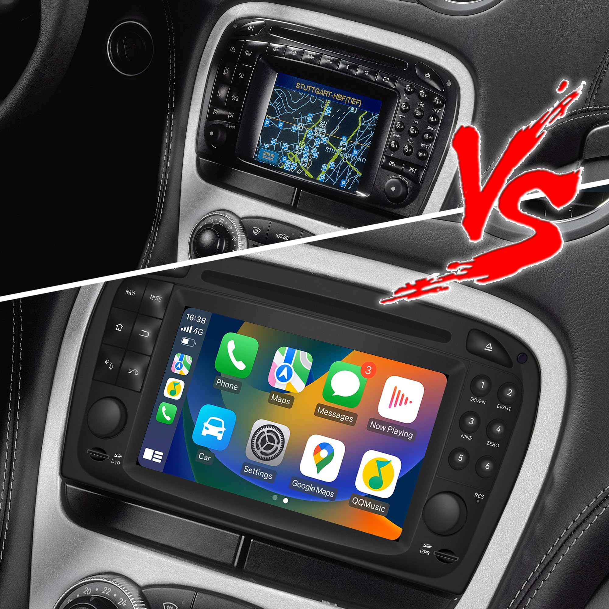 Radio do Mercedes SL R230 (2001-2005), ulepszone radio samochodowe, 6,2-calowy ekran dotykowy Head Unit z bezprzewodowym CarPlay i Android Auto, YouTube, pełnoekranowe łącze lustrzane, nawigacja GPS