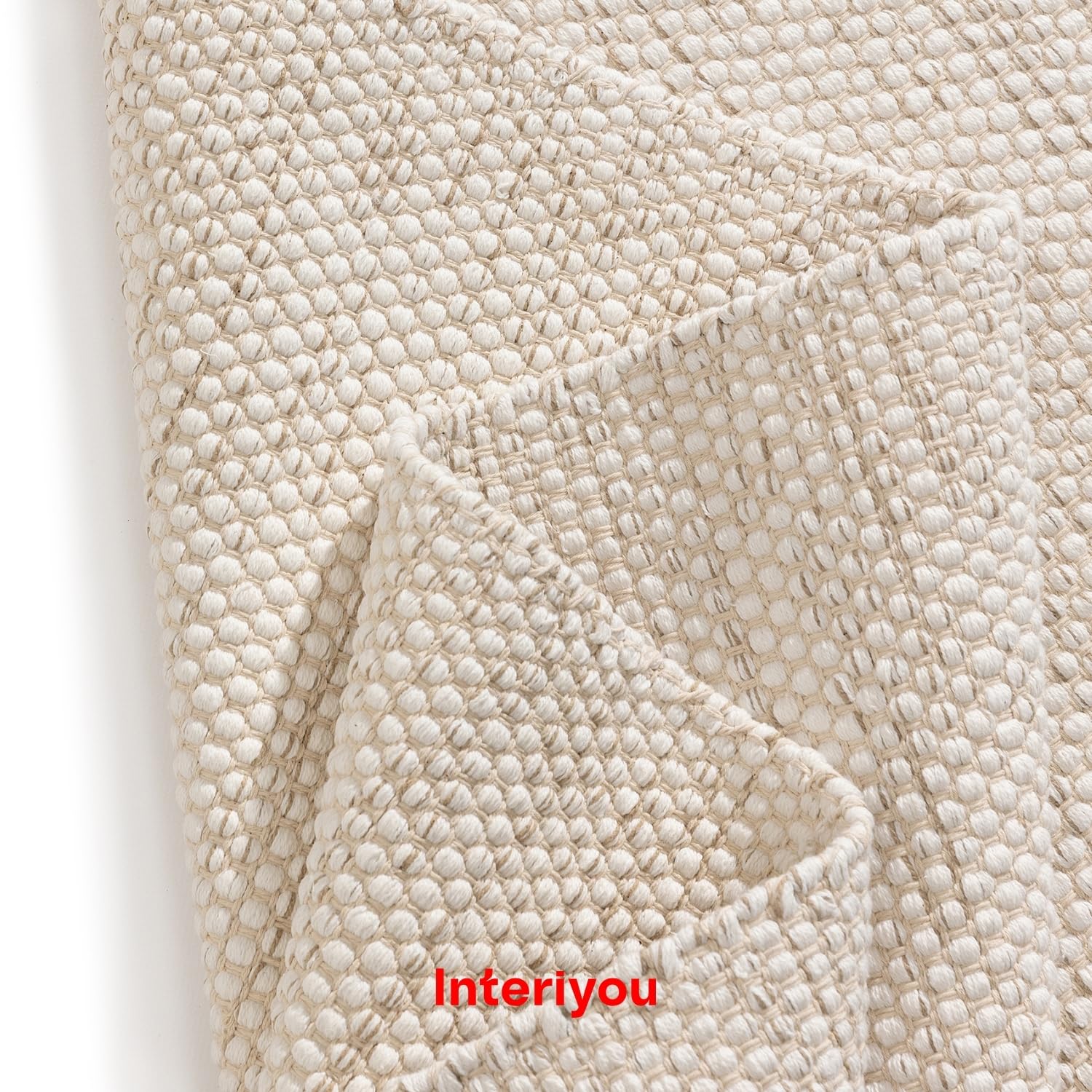 Interiyou handgewebter Baumwollteppich Riga - 120x170 cm Creme - Handwebteppich für Wohnzimmer, Schlafzimmer - 100% Handarbeit Naturfaser Teppich Flachgewebe