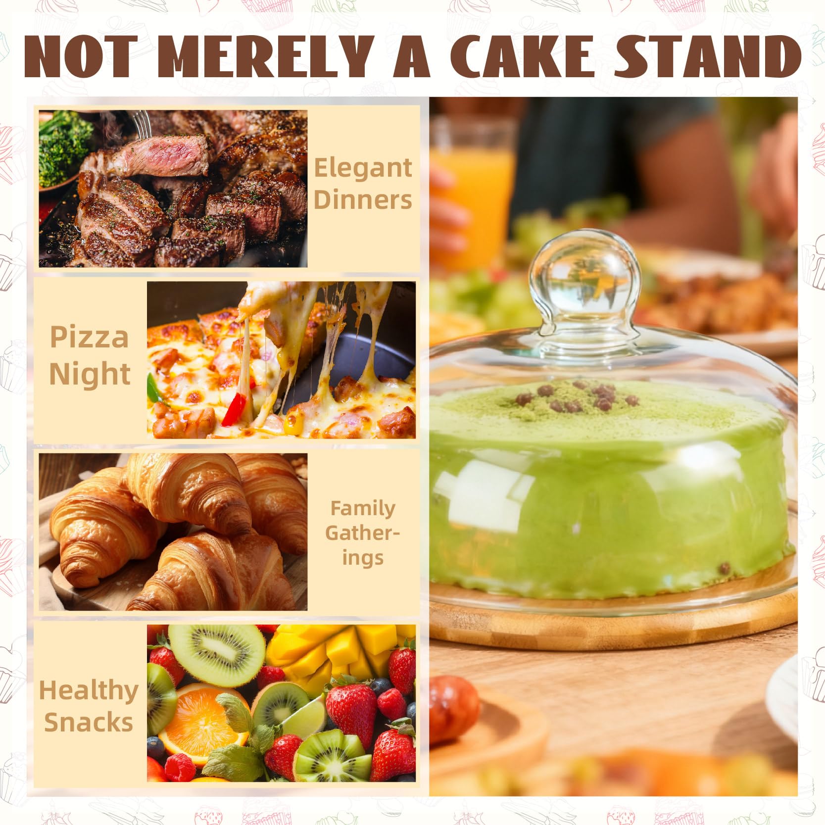 MEETOZ Présentoir à gâteau avec dôme en verre, plateau à gâteau avec couvercle en verre transparent, pour cuisine, anniversaire, mariage, événement, tartes, apéritif – 29 cm