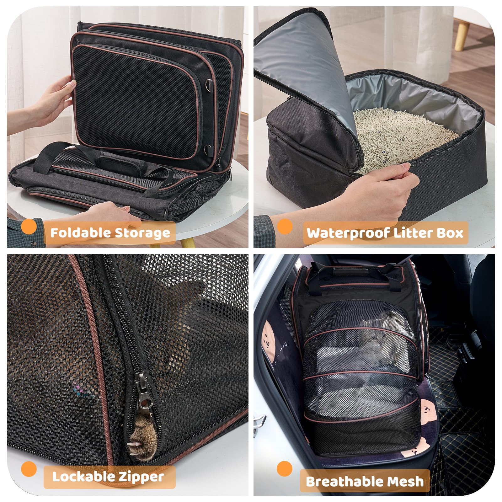 Cat Travel Carrier with Litter Box, Cat Carrier for Car Travel