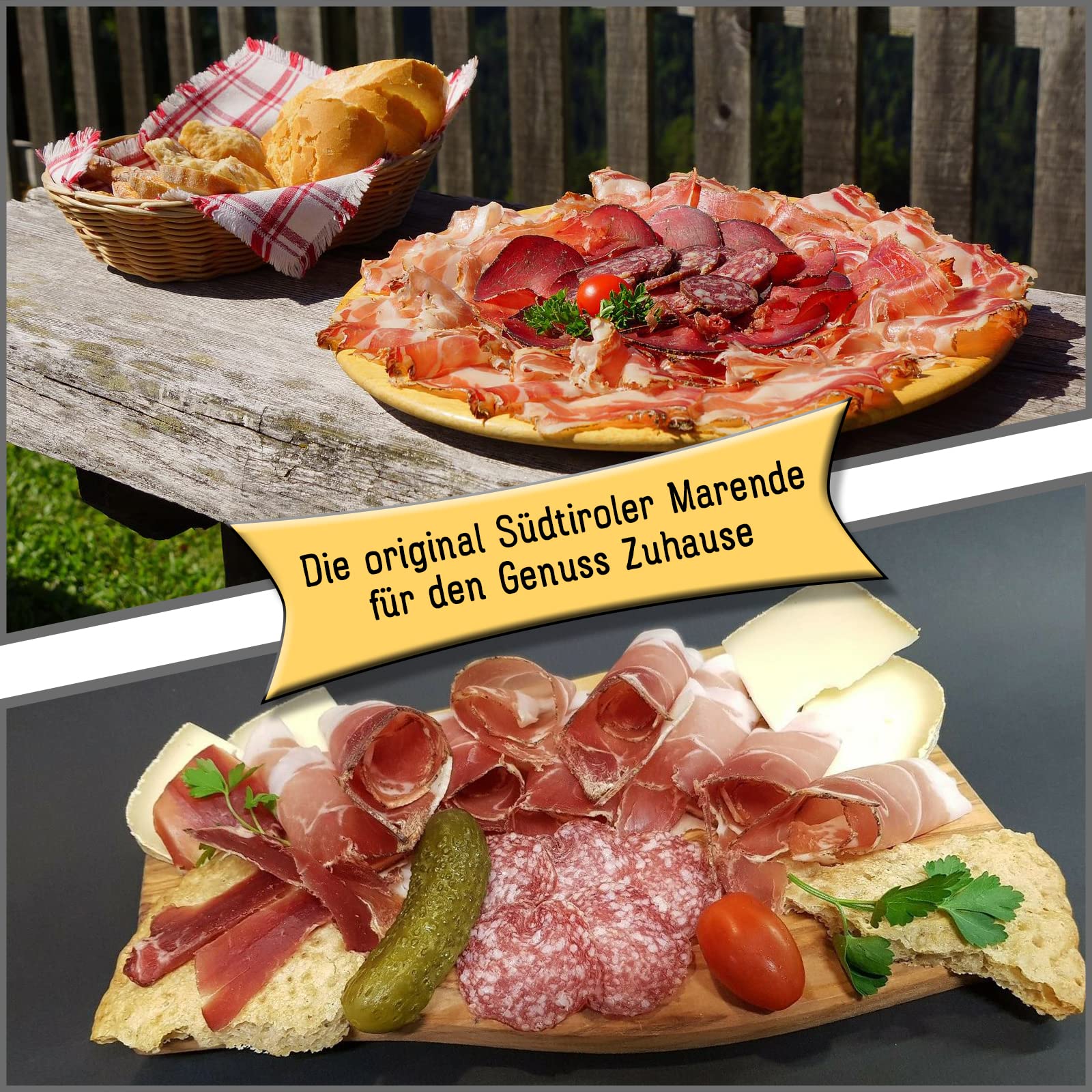Südtiroler Geschenkset mit 7 Spezialitäten - Präsentkorb gefüllt mit Speck, Käse, Salami