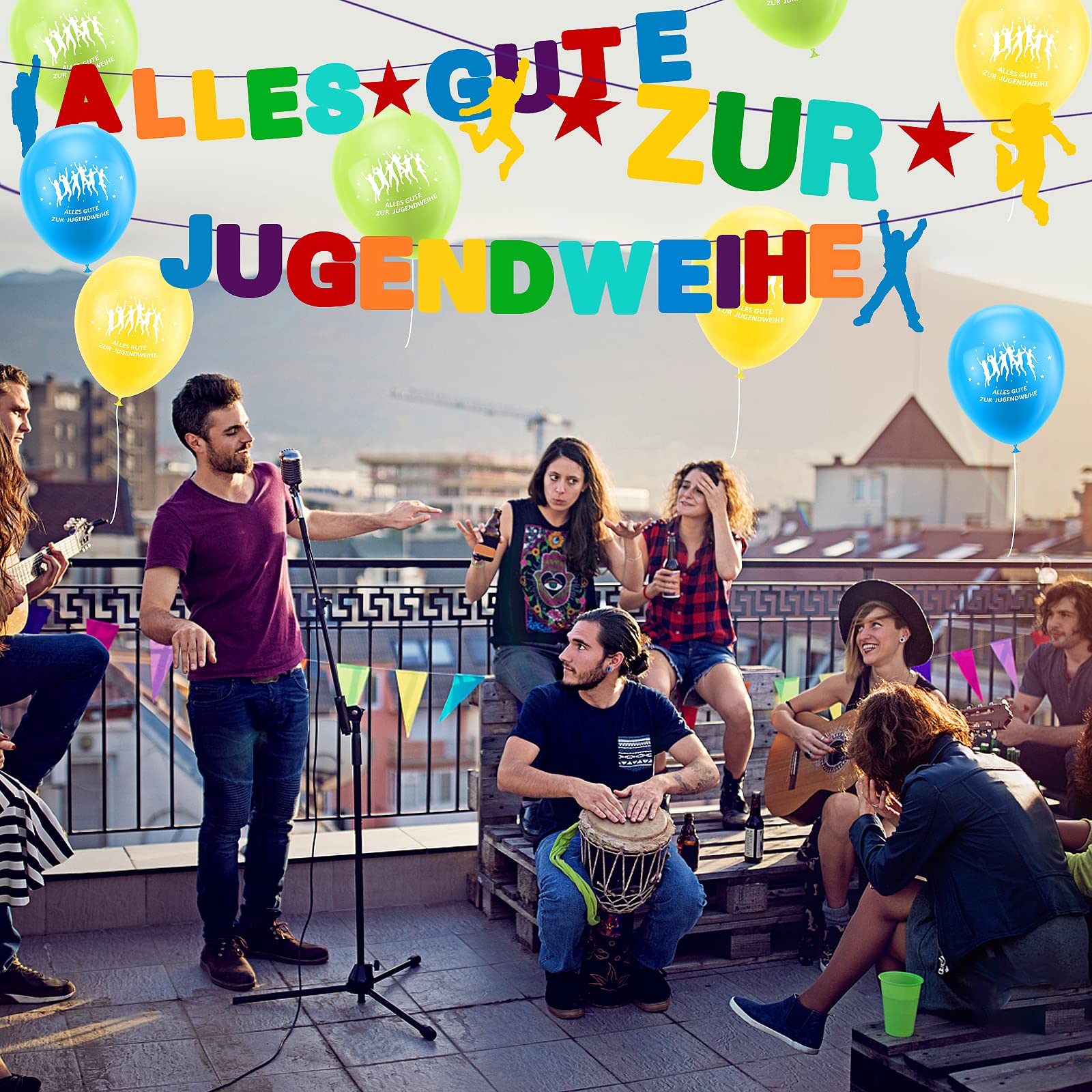 Ghirlanda decorativa Alles Gute zur Jugendweihe Jugendweihe Jugendweihe, ghirlanda di gioventù, striscione per la festa della gioventù, decorazione colorata per sfondo fotografico