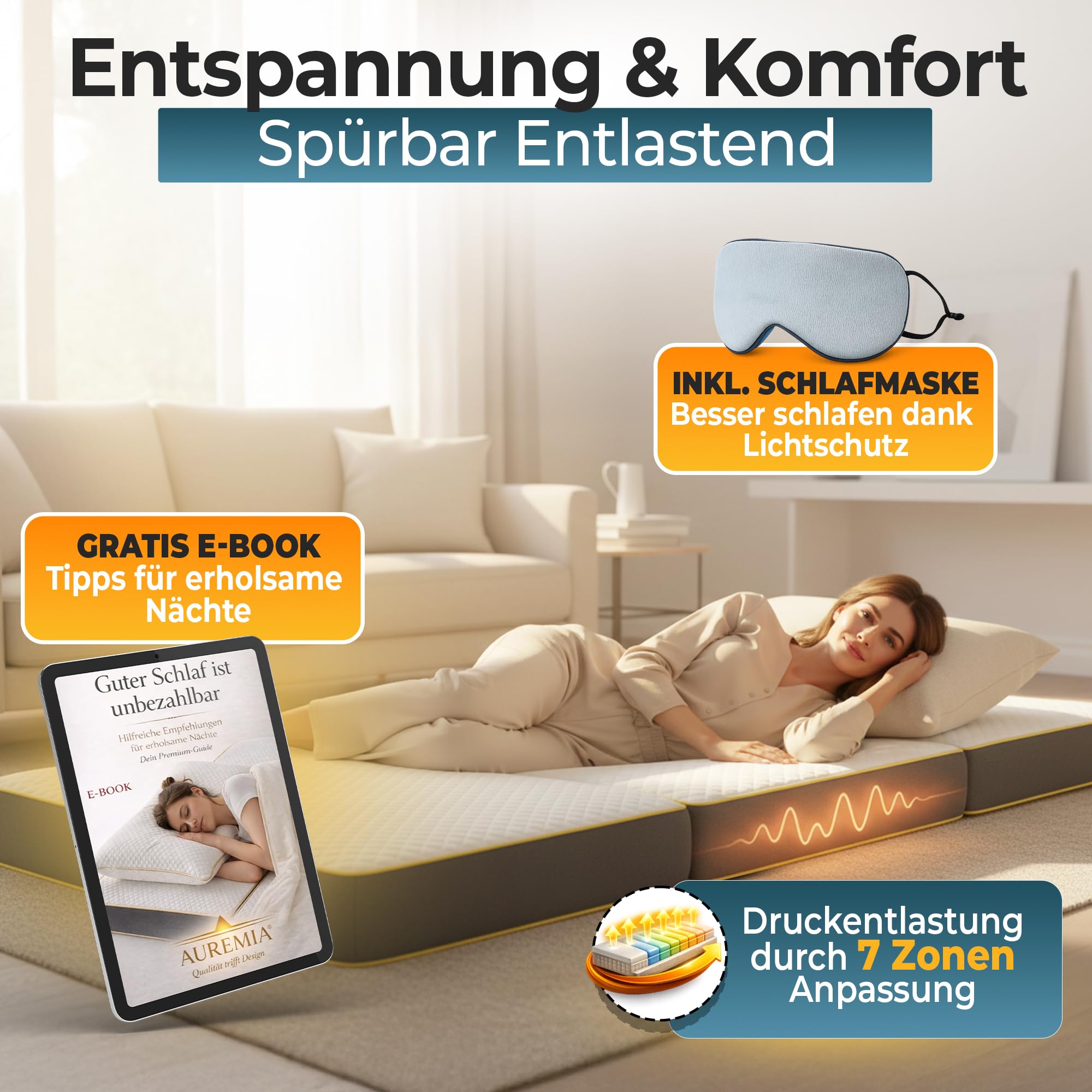 Klappmatratze 90x200 Gästebett klappbar Luxus 7-Zonen Wende-Gästematratze | Faltmatratze, Wendematratze mit 2 Härtegraden, Schlafmatratze, schmutzabweisender Premium-Bezug, waschbar, matress
