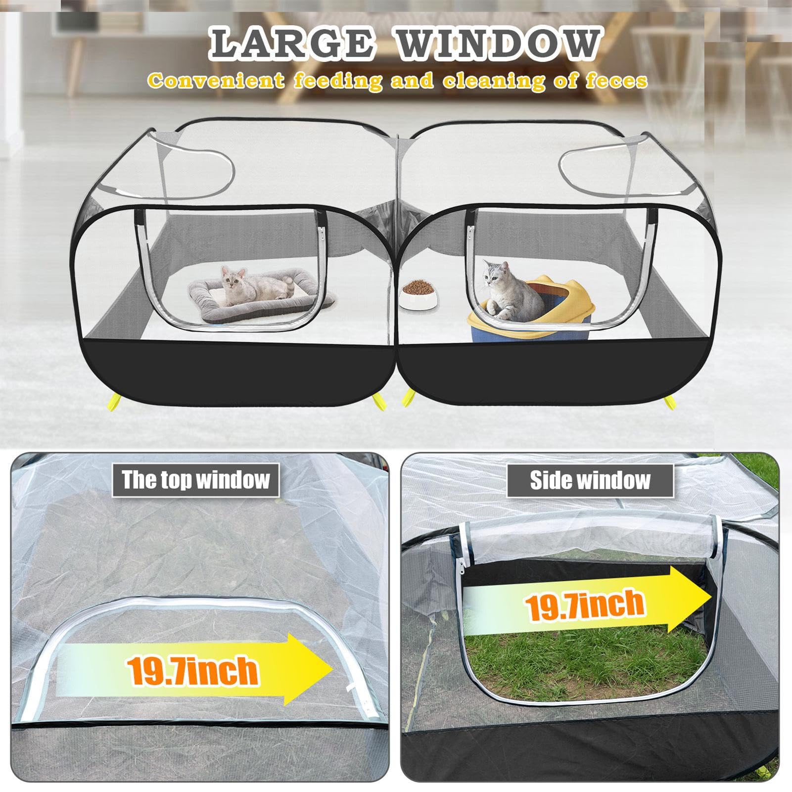 Kitten Playpen - Foldable Cat Enclosure for Indoor Outdoor Travel | Mesh and Sunproof with Cover, Foldable Mesh, Portable Pet Cage for Lawn Garden Yard Small Animal Safe Play Area