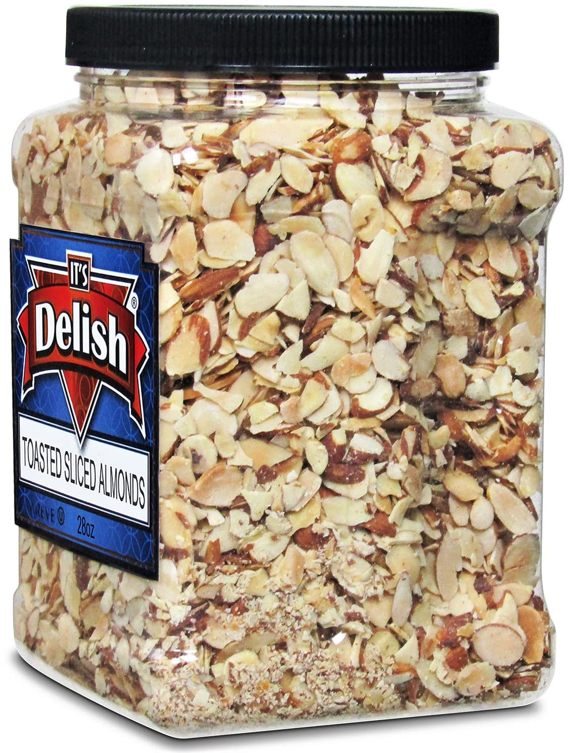 Gourmet Toasted Sliced Almonds by It's Delish – 28 Oz Bulk Reusable Jumbo Container - Premium Oven Fresh Dry Roasted – Healthy Snack, Topping for Salad, Desserts & Yogurt – Kosher Certified
