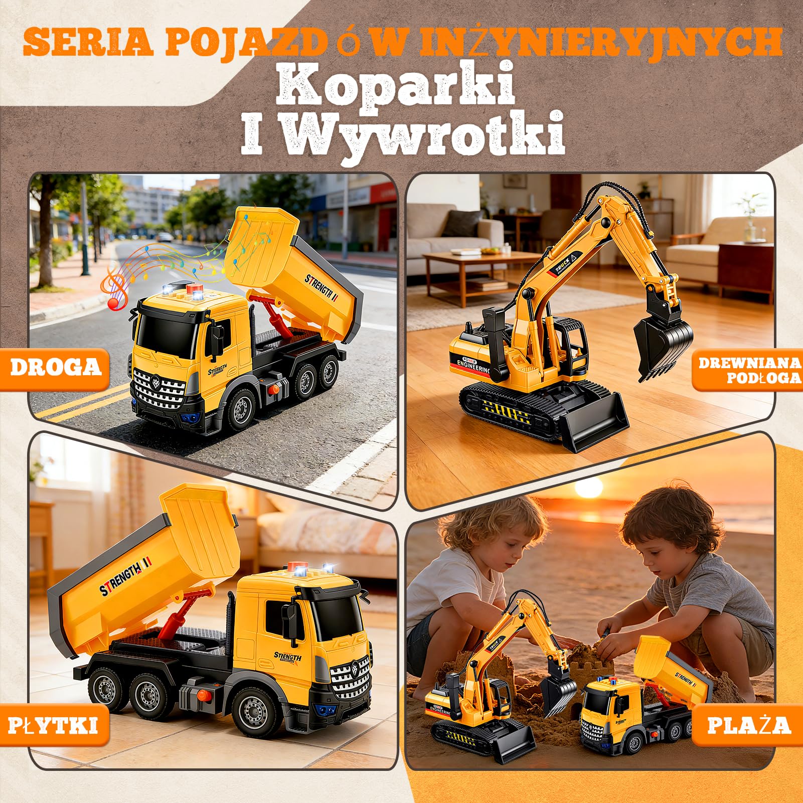 EUCOCO Zabawki Dzieci W Wieku 3 4 5 6 7 8 Lat, Ciężarówka Z Przyczepą Do Przewozu Samochodów I Koparka Zabawki Dla Chłopców I Dziewczynek Prezent ChłopcaPojazdy Budowlane Pprezent Urodzinowy Chłopca