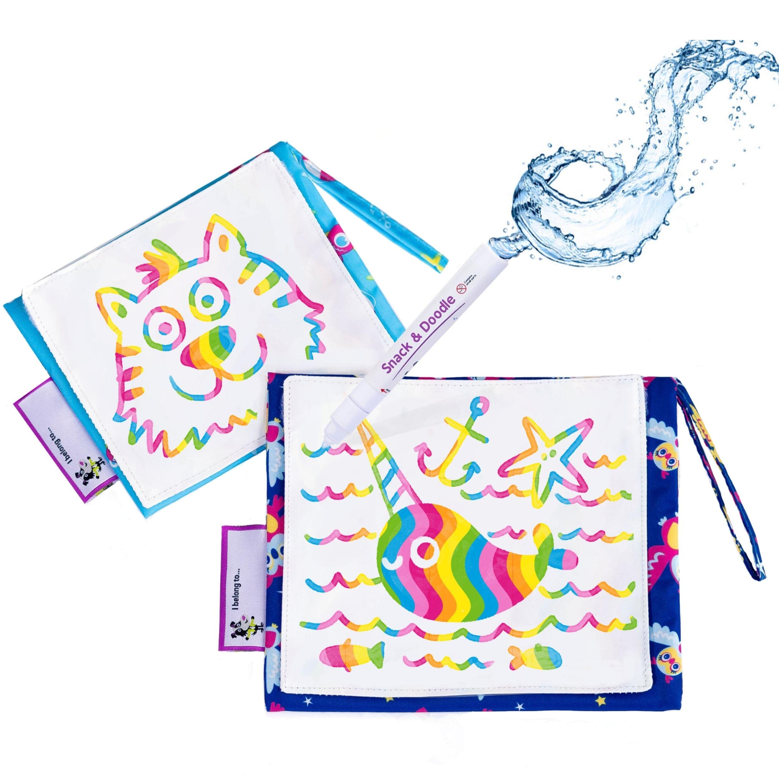 Tidy Tot Snack & Doodle™ Kids Lunch Bags with Water Colouring Mat and Pen. Reusable Sandwich Bag, Food Bag. Easy Clean. Set of 2. Kids Travel Toy Activity