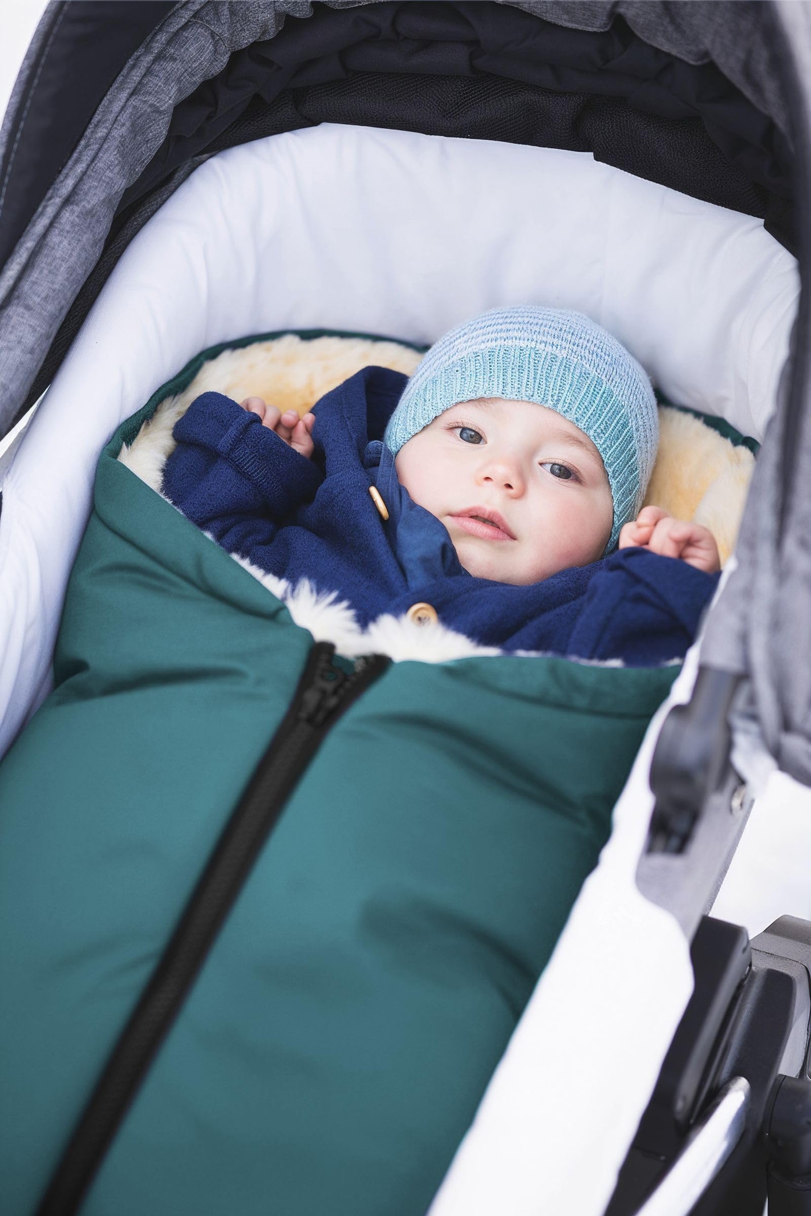 Fillikid Baby Fußsack Pamir & Windel Blaubär | Winterfußsack für Kinder | Lammfellfußsack für Babyschale, Kinderwagen & Buggy | warmer Fußsack mit echtem Lammfell | ab Geburt