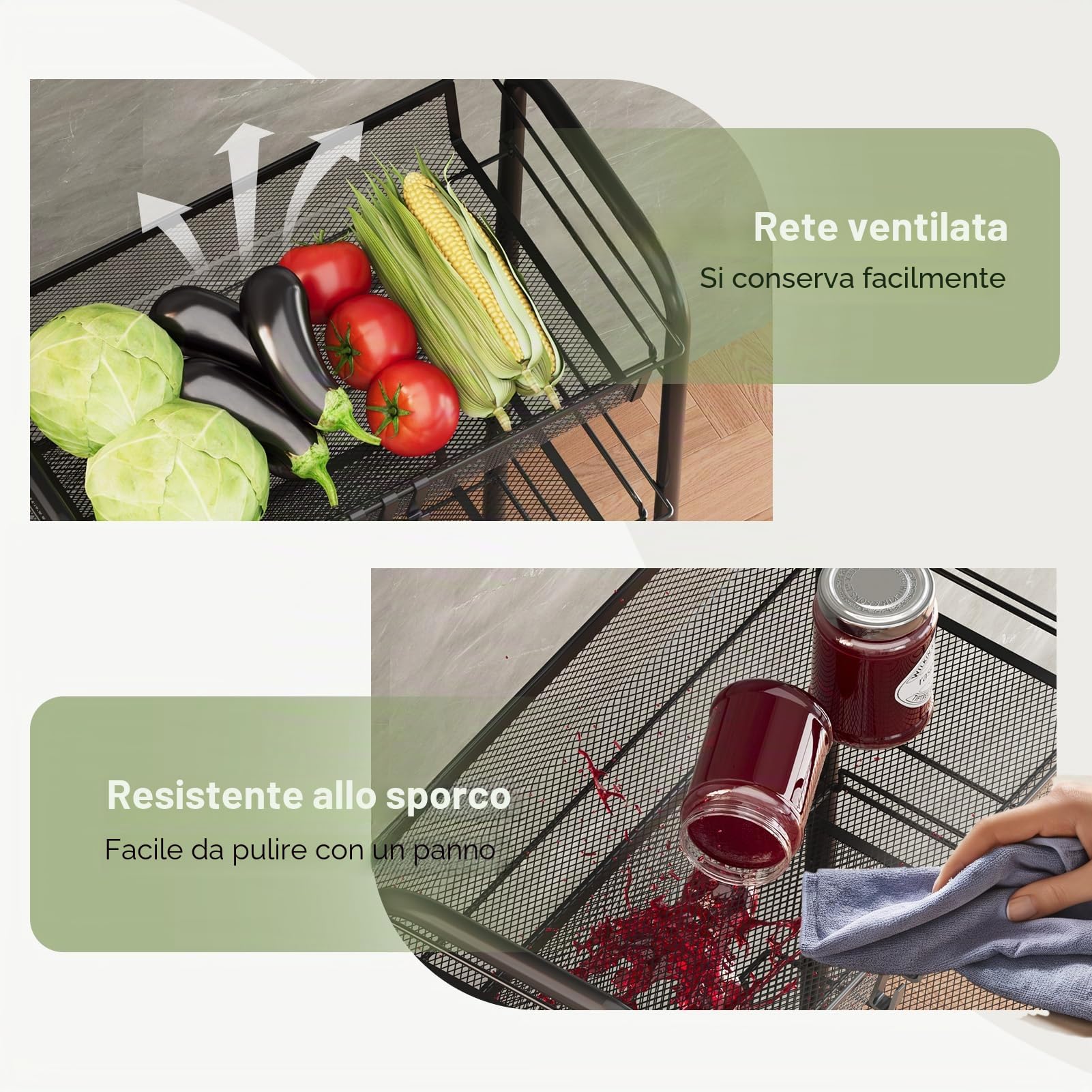 WELDUN Carrello Portaoggetti A 4 Livelli, Carrello A Rete, Carrello Portaoggetti Mobile Per Camera Da Letto, Cucina, Bagno, Soggiorno, Metallo, Nero